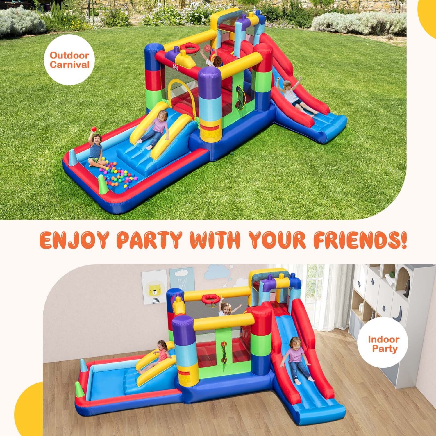 Inflatable Bounce Castle – Indoor Outdoor Ball Pit Playhouse with Blower