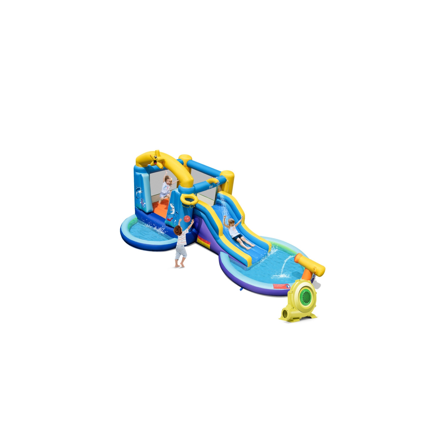 Kids Inflatable Ocean Bounce House – Play Castle with Dual Pools and Blower