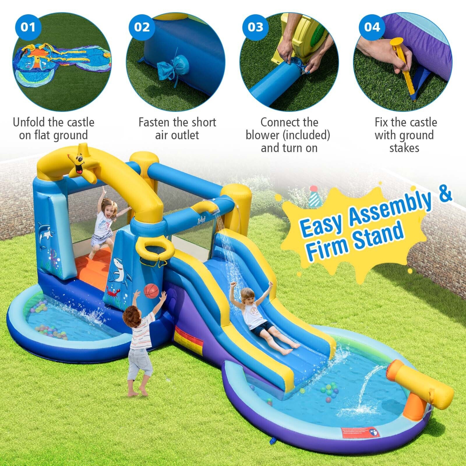 Kids Inflatable Ocean Bounce House – Play Castle with Dual Pools and Blower