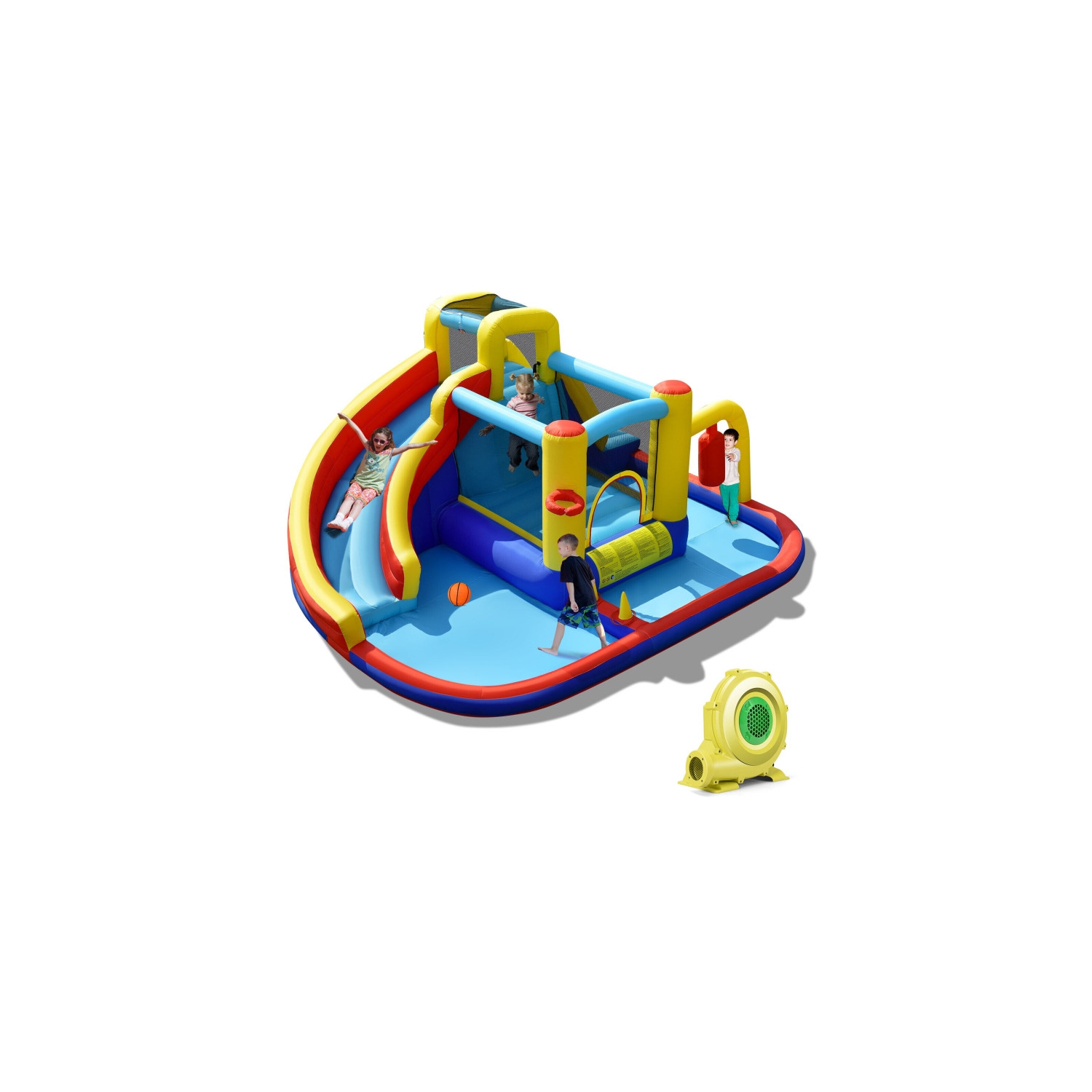 7-in-1 Inflatable Water Slide with 735W Blower and Splash Pool for Kids
