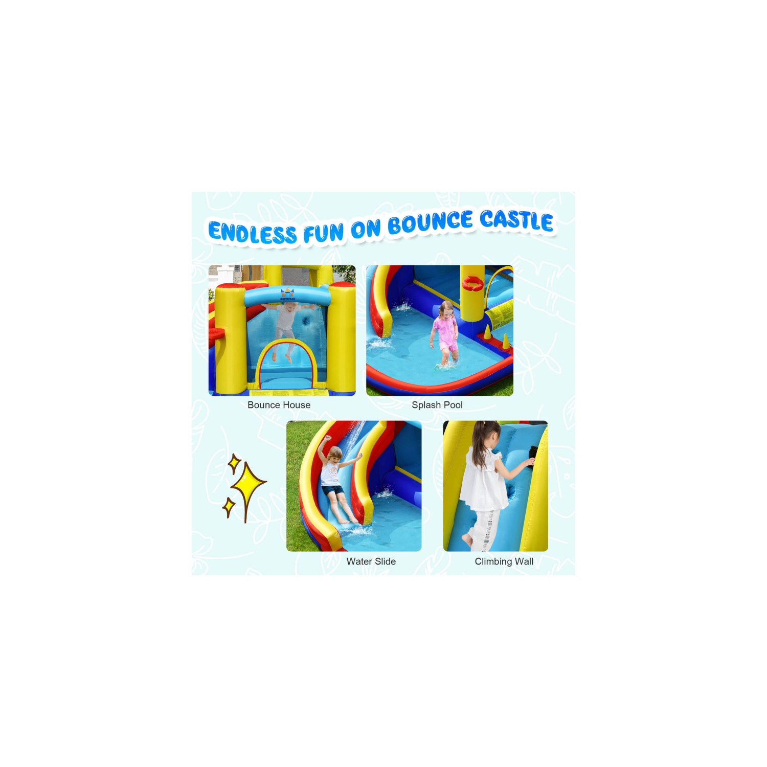 7-in-1 Inflatable Water Slide with 735W Blower and Splash Pool for Kids