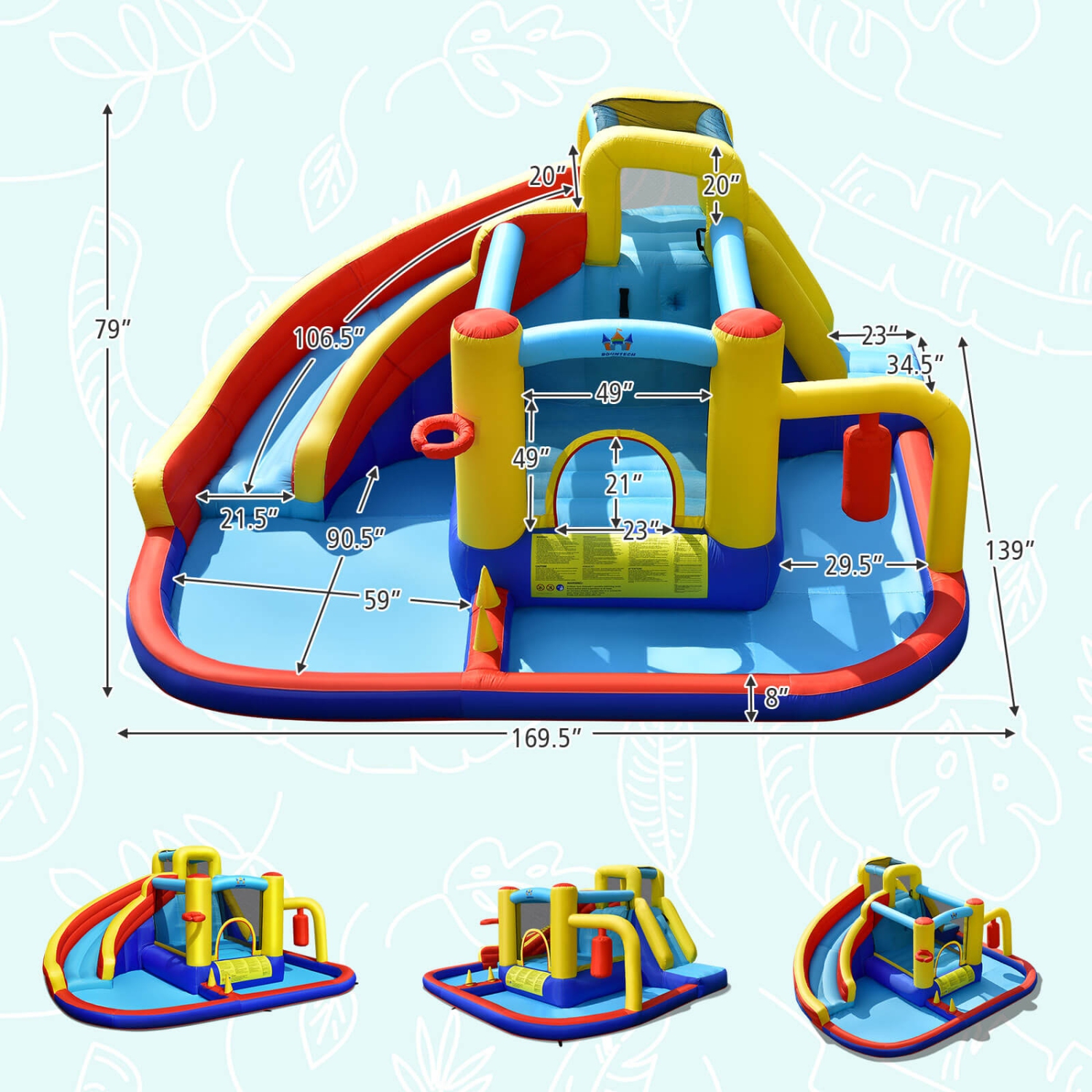 7-in-1 Inflatable Water Slide with 735W Blower and Splash Pool for Kids