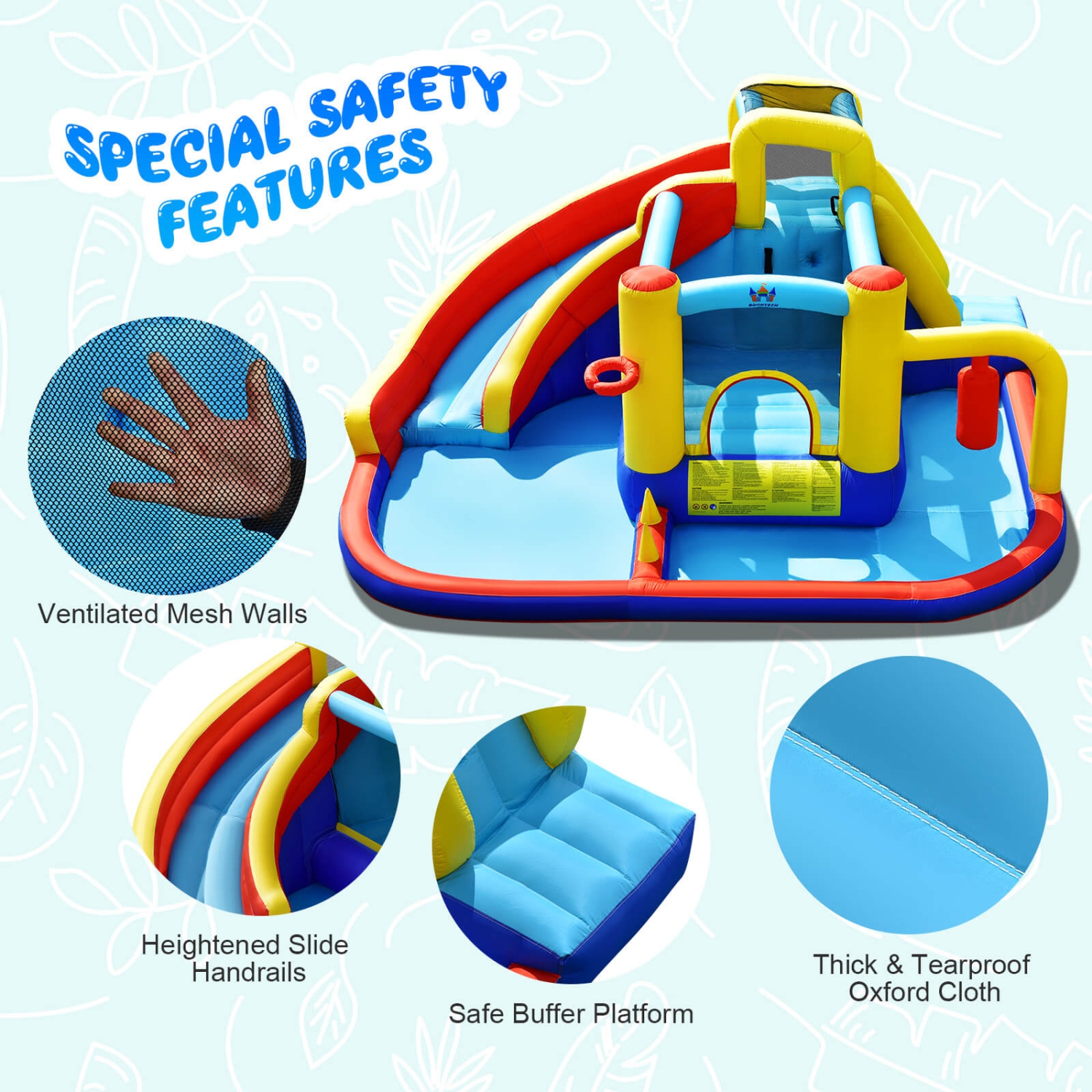 7-in-1 Inflatable Water Slide with 735W Blower and Splash Pool for Kids