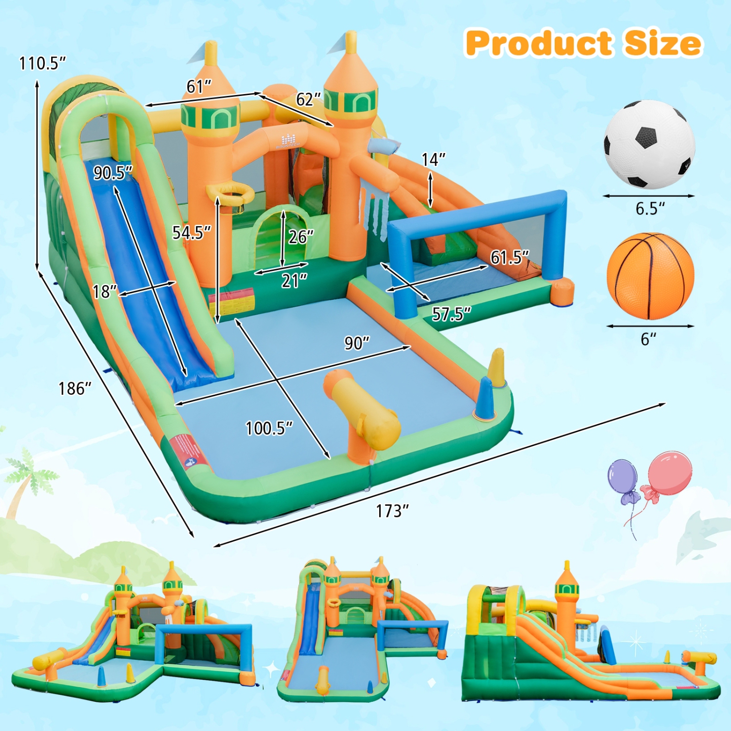 Kids Inflatable Water Slide – Backyard Lawn Pool Playhouse with 735W Blower