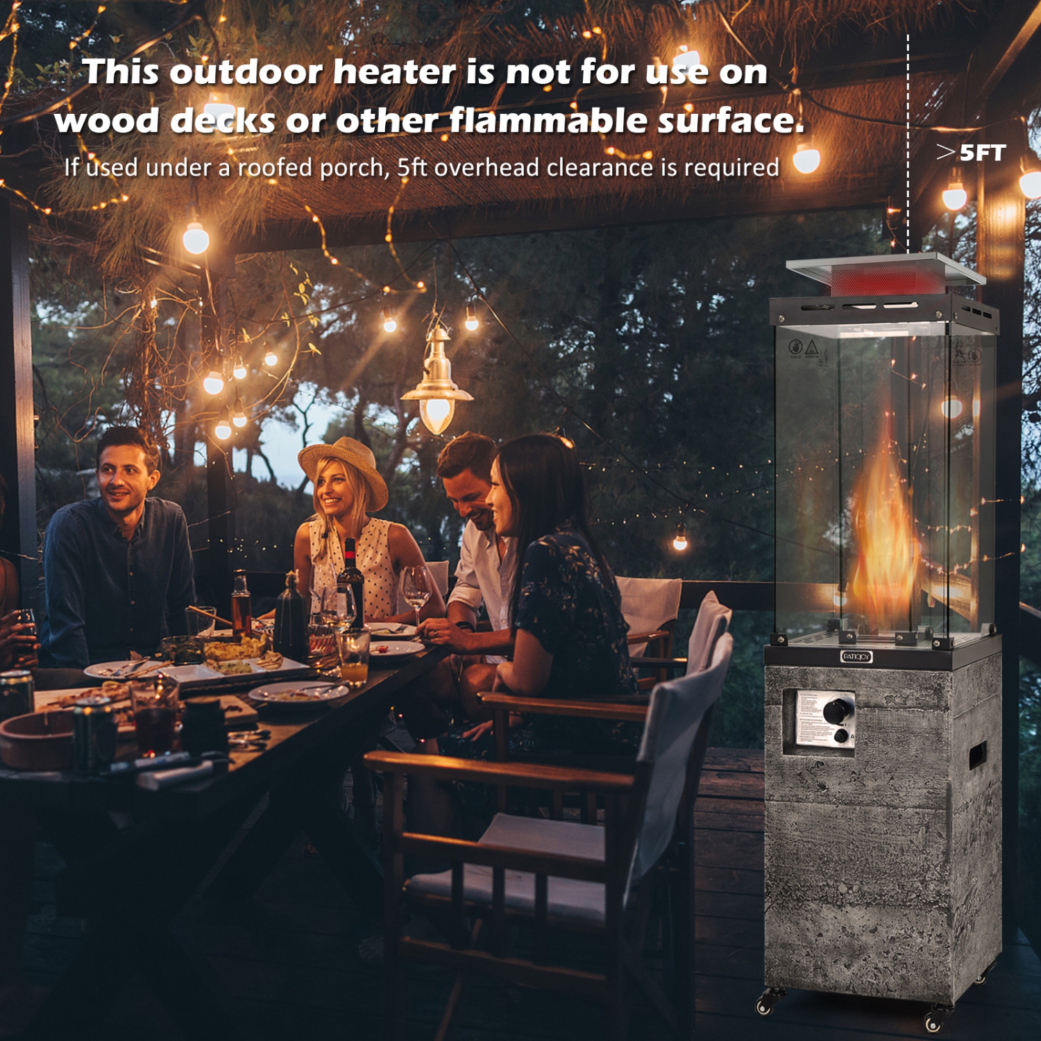 41,000 BTU Propane Patio Heater with Lockable Wheels for Outdoor Heating