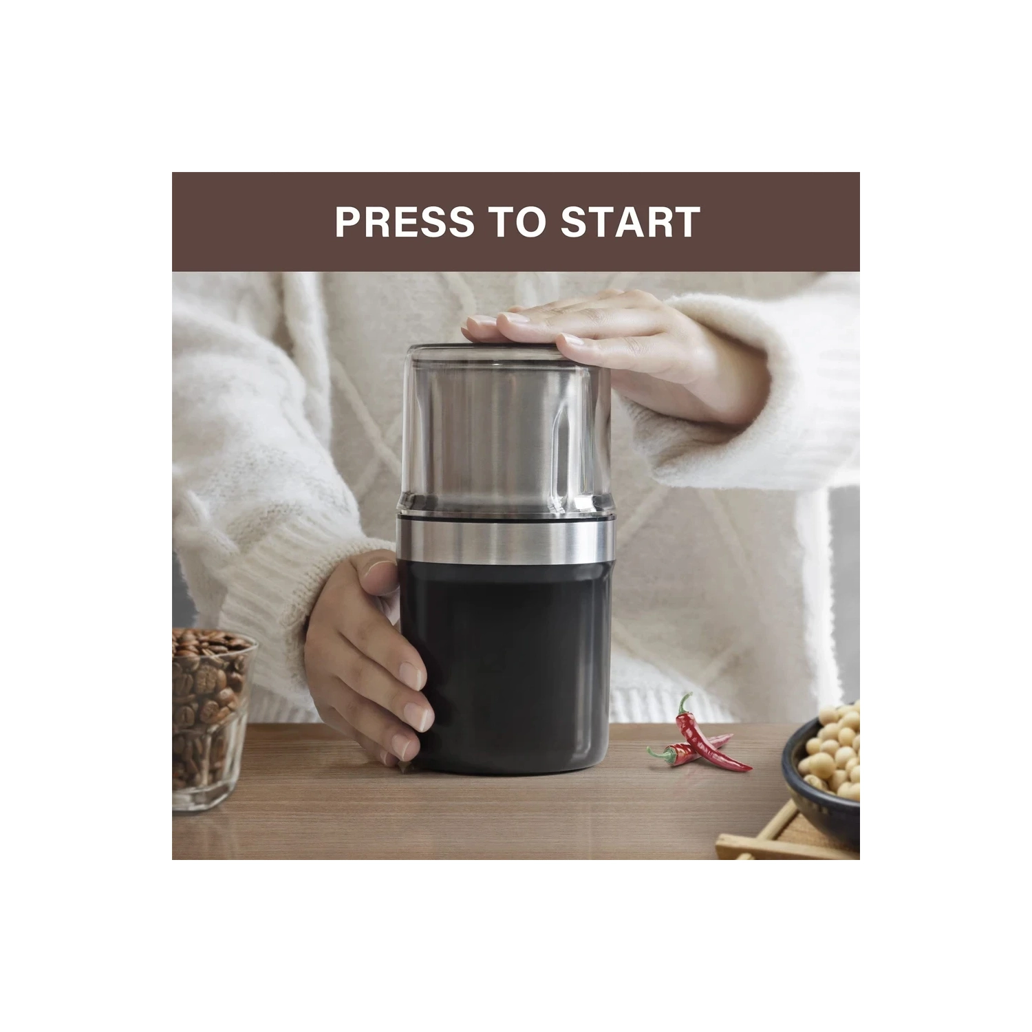 Moulin à café portatif avec 2&nbsp;tasses à moudre, mélangeur multifonction Home pour la cuisine et le café