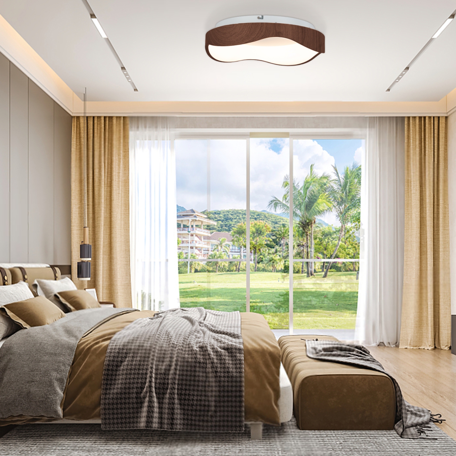 Contemporary 24W LED Ceiling Light with Wooden Design and Metal Frame