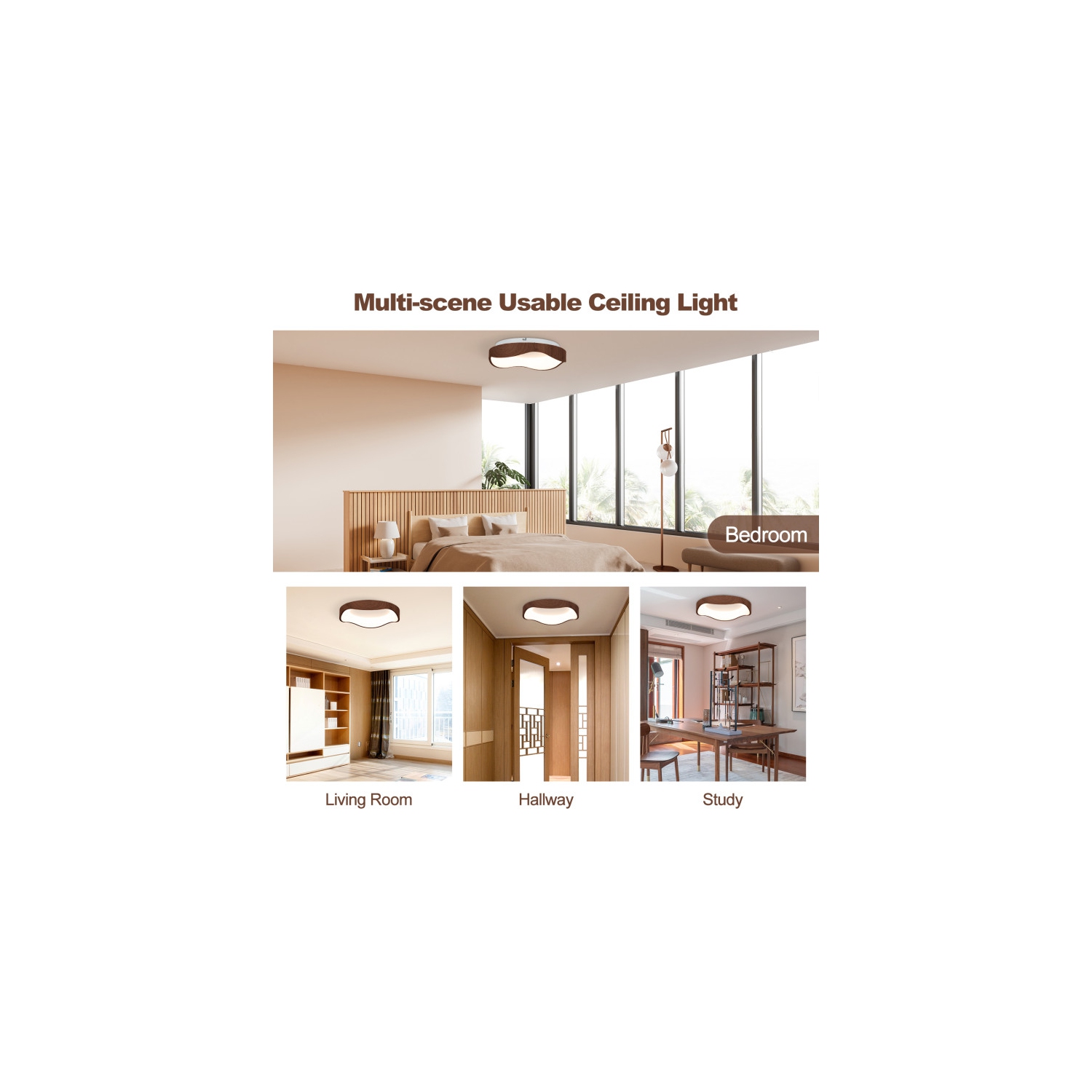 Contemporary 24W LED Ceiling Light with Wooden Design and Metal Frame