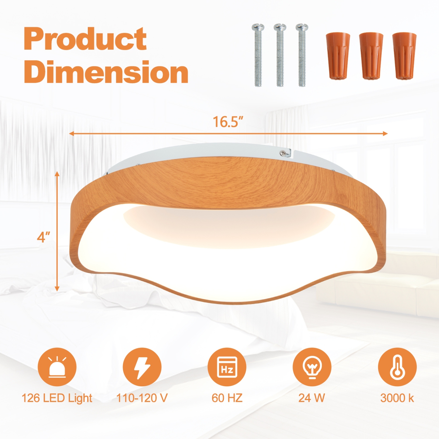 Contemporary 24W LED Ceiling Light with Wooden Design and Metal Frame