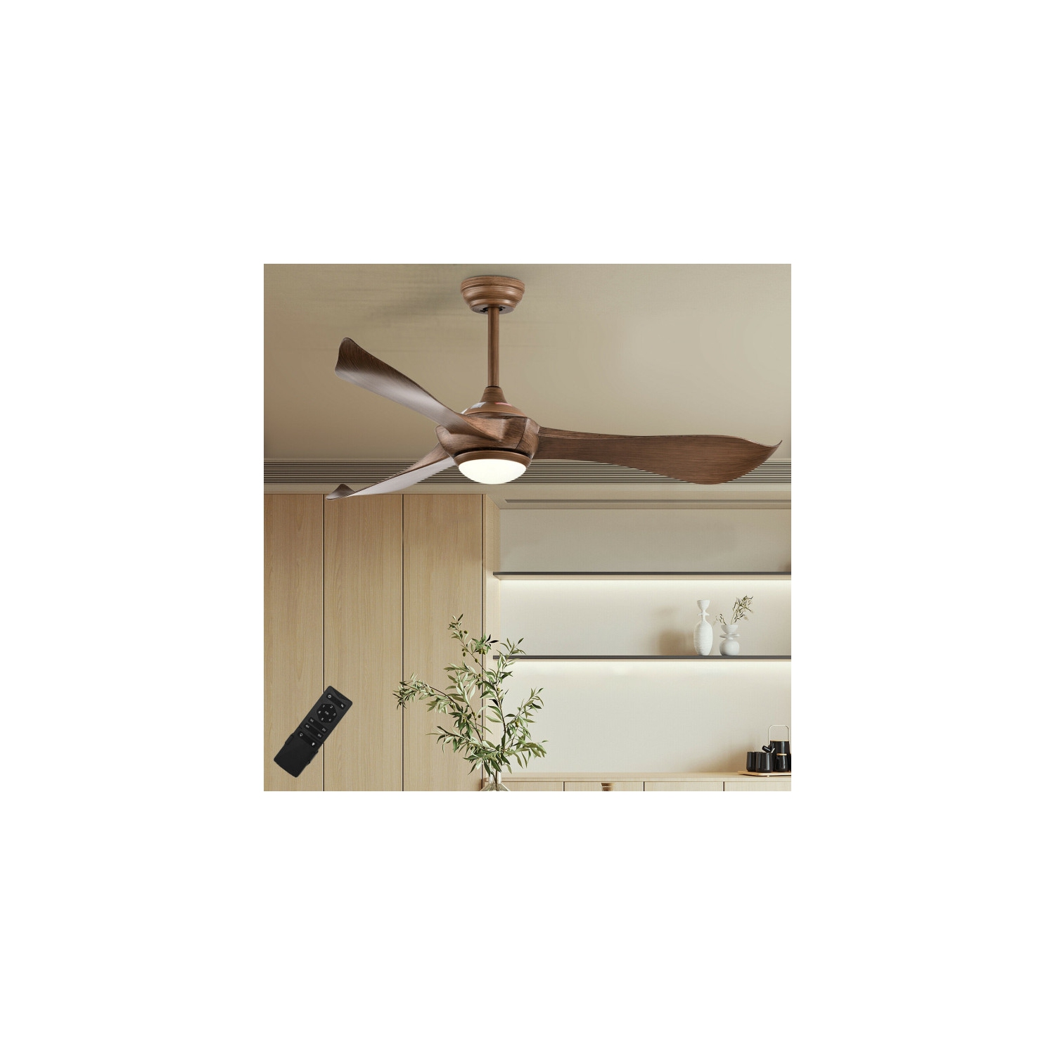 Ventilateur de plafond avec lumière et moteur c.c. réversible pour un refroidissement écoénergétique