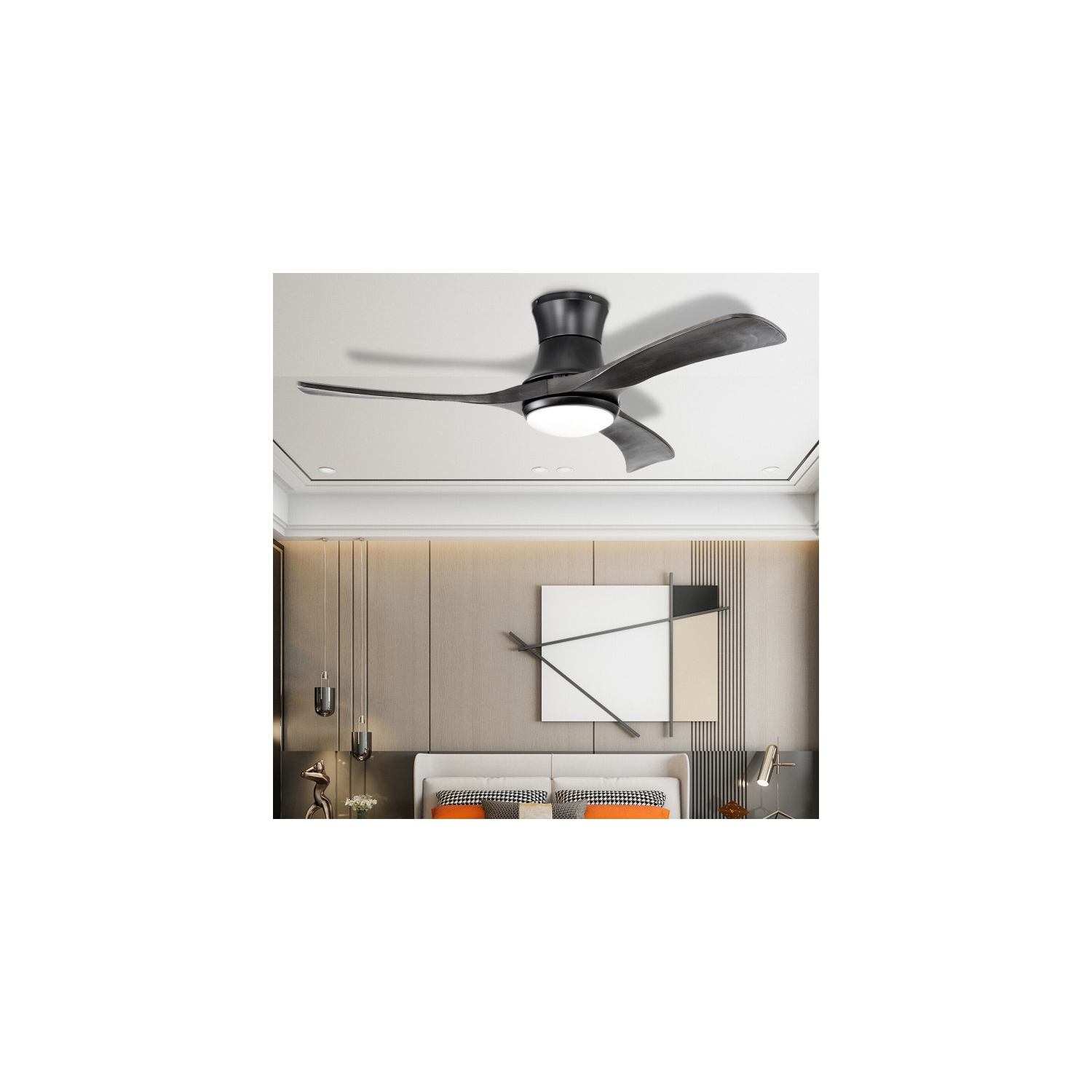 Flush Mount Ceiling Fan with LED Light for Modern Living Spaces