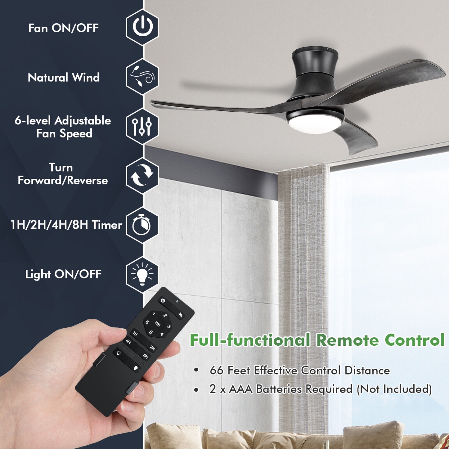 Flush Mount Ceiling Fan with LED Light for Modern Living Spaces