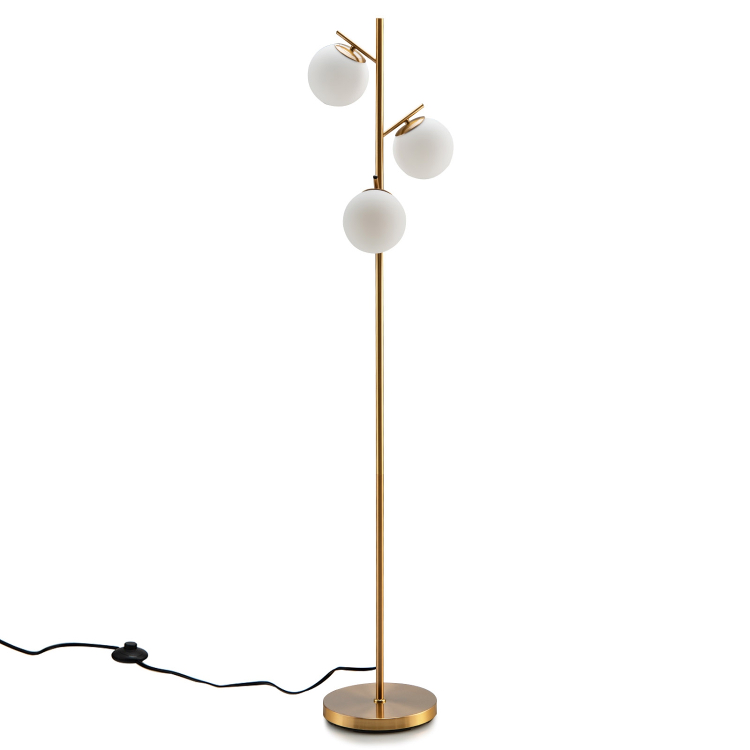 Lampadaire à 3 globes avec interrupteur à pied et bases d'ampoules pour le salon
