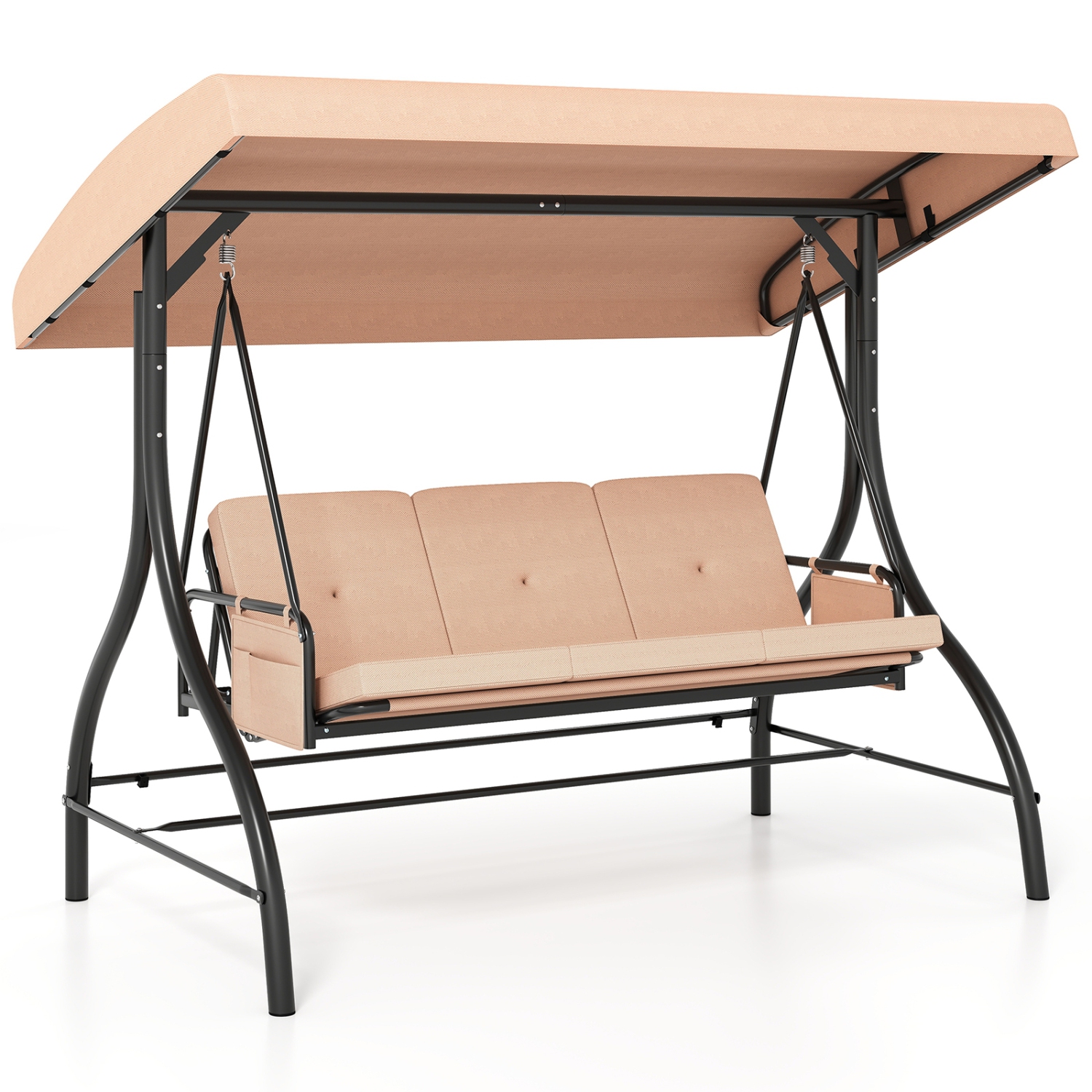 Balançoire pour patio 3 pièces – Balançoire d'extérieur confortable avec coussins et rangement latéral