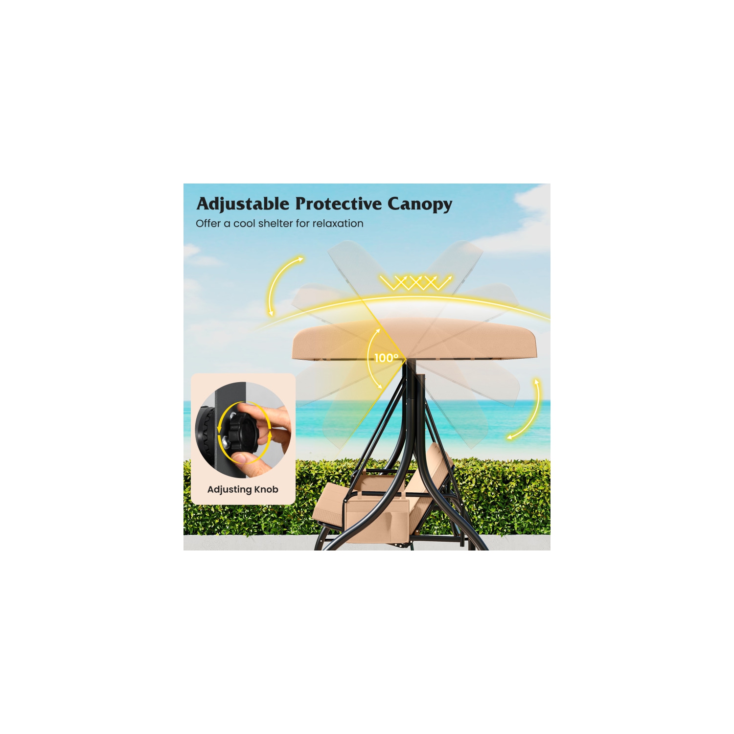 Balançoire pour patio 3 pièces – Balançoire d'extérieur confortable avec coussins et rangement latéral