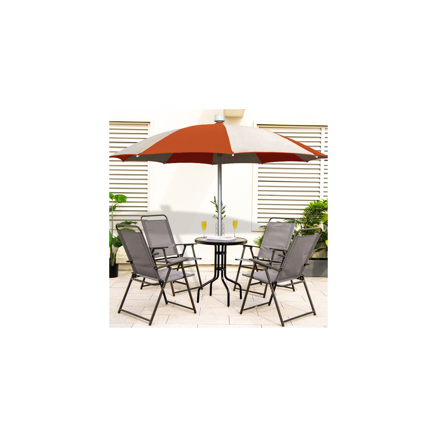 Ensemble de 4 chaises pliantes en toile de patio avec accoudoir et dossier de soutien