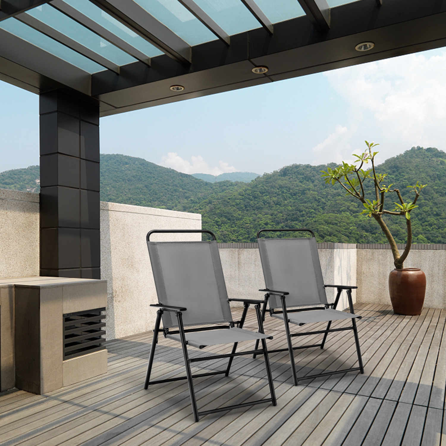 Ensemble de 4 chaises pliantes en toile de patio avec accoudoir et dossier de soutien