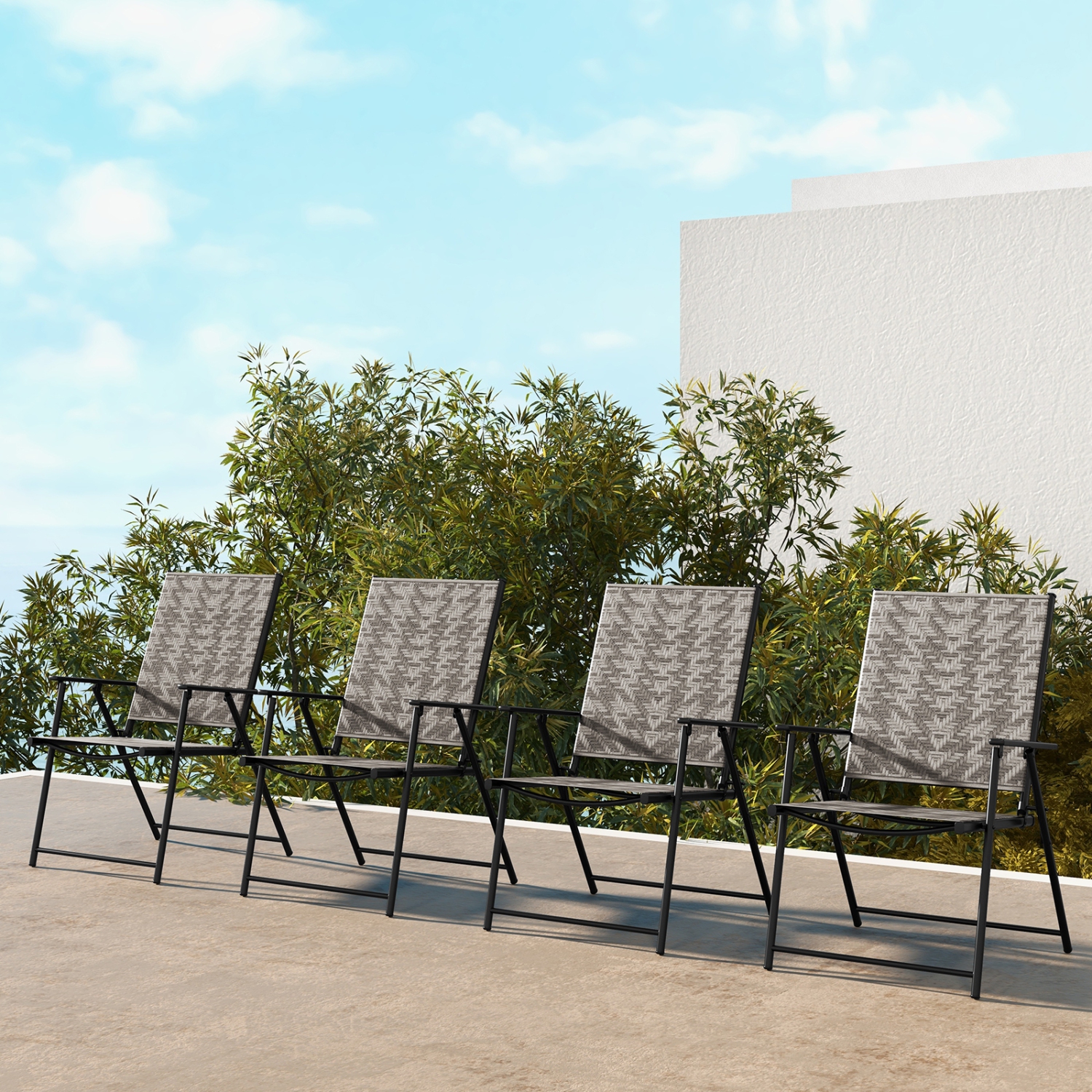 Set of 4 Portable Patio Chairs with Armrests – Folding Lawn Chairs for Backyard and Garden