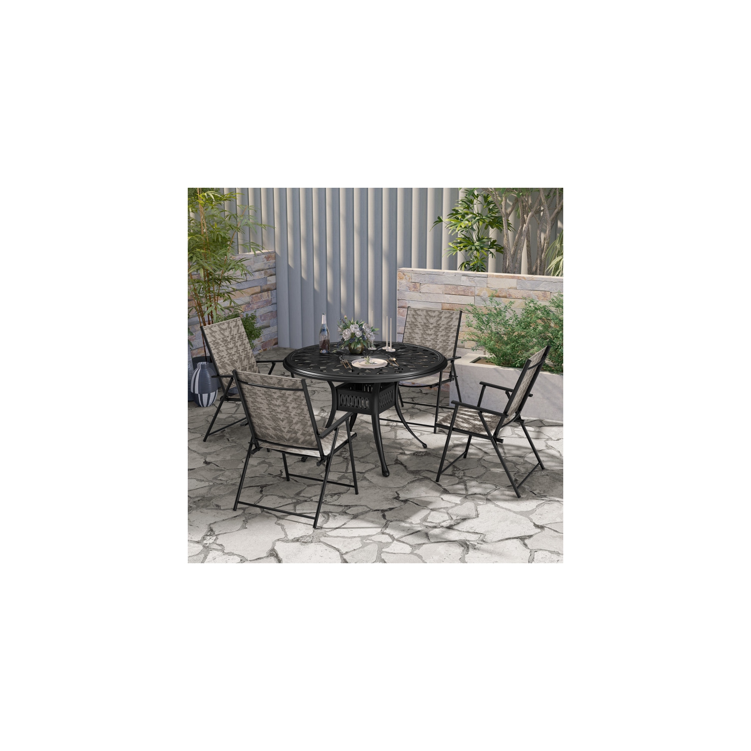 Set of 4 Portable Patio Chairs with Armrests – Folding Lawn Chairs for Backyard and Garden