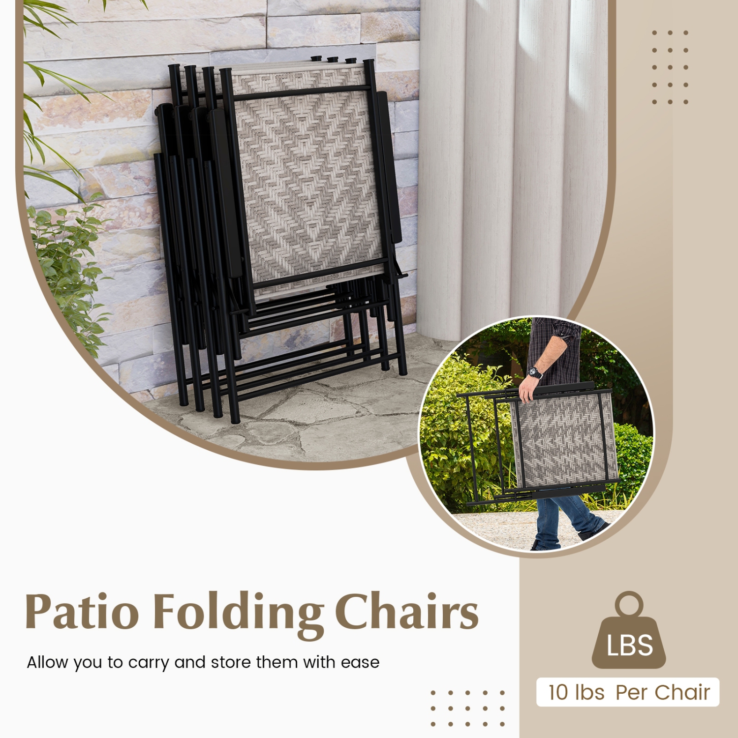 Set of 4 Portable Patio Chairs with Armrests – Folding Lawn Chairs for Backyard and Garden