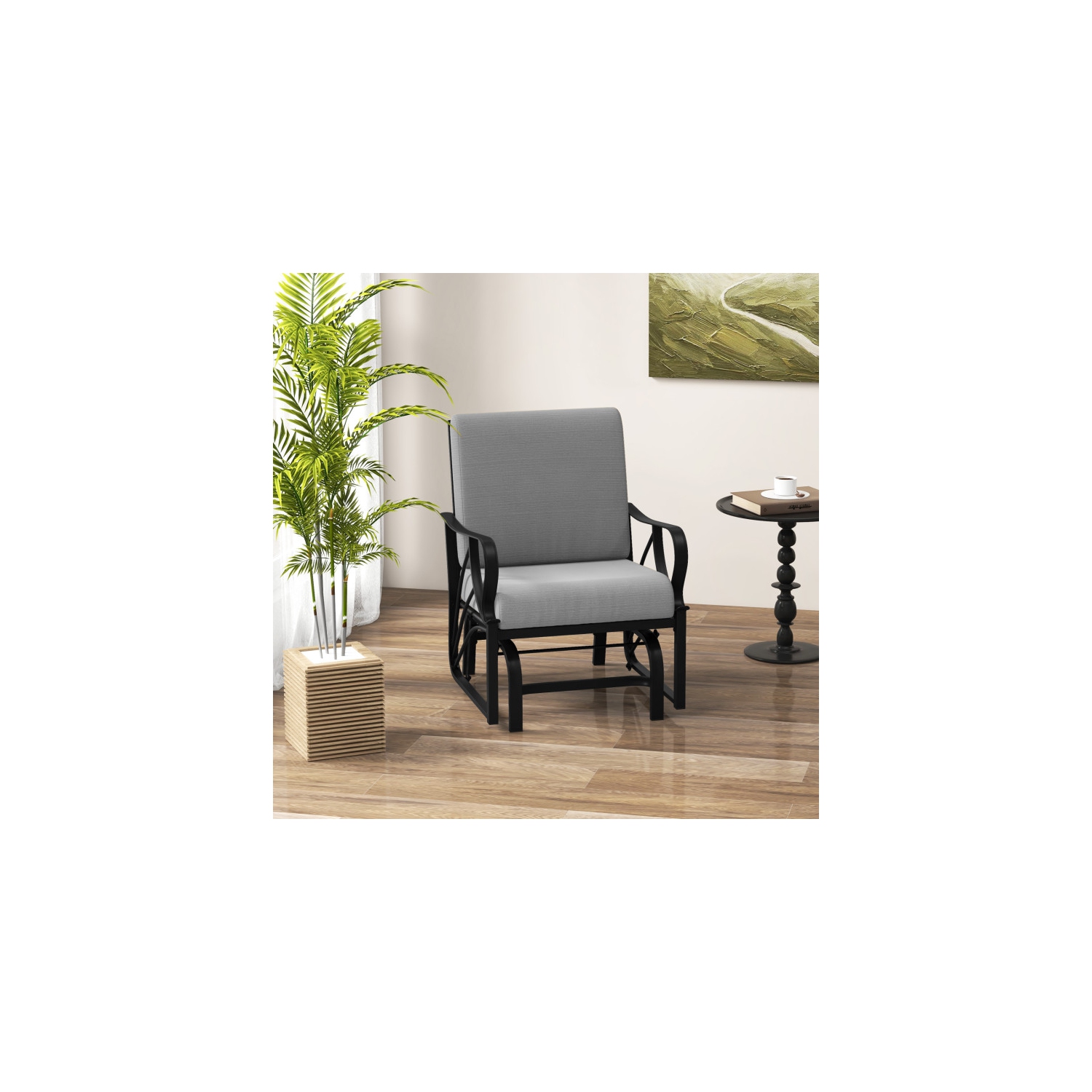 Chaise berçante confortable pour patio avec accoudoirs incurvés