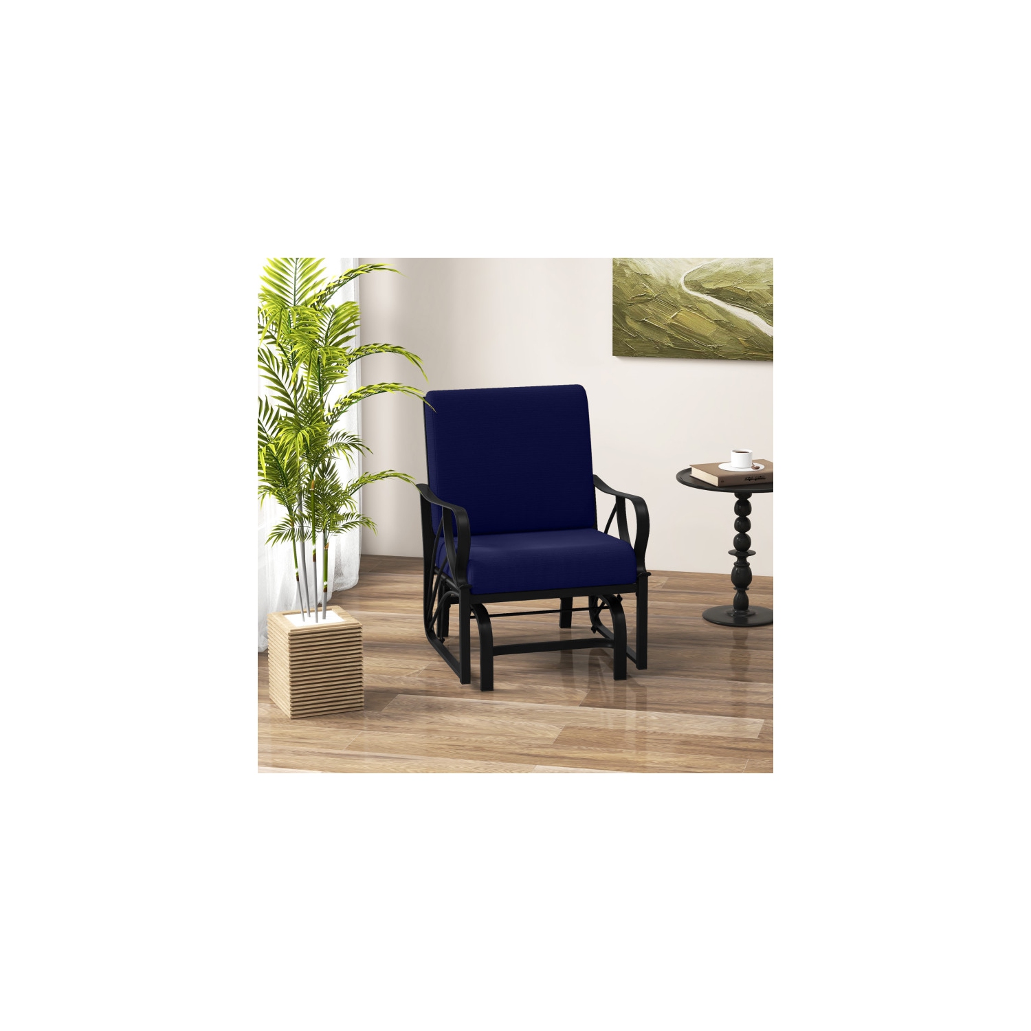 Chaise berçante confortable pour patio avec accoudoirs incurvés