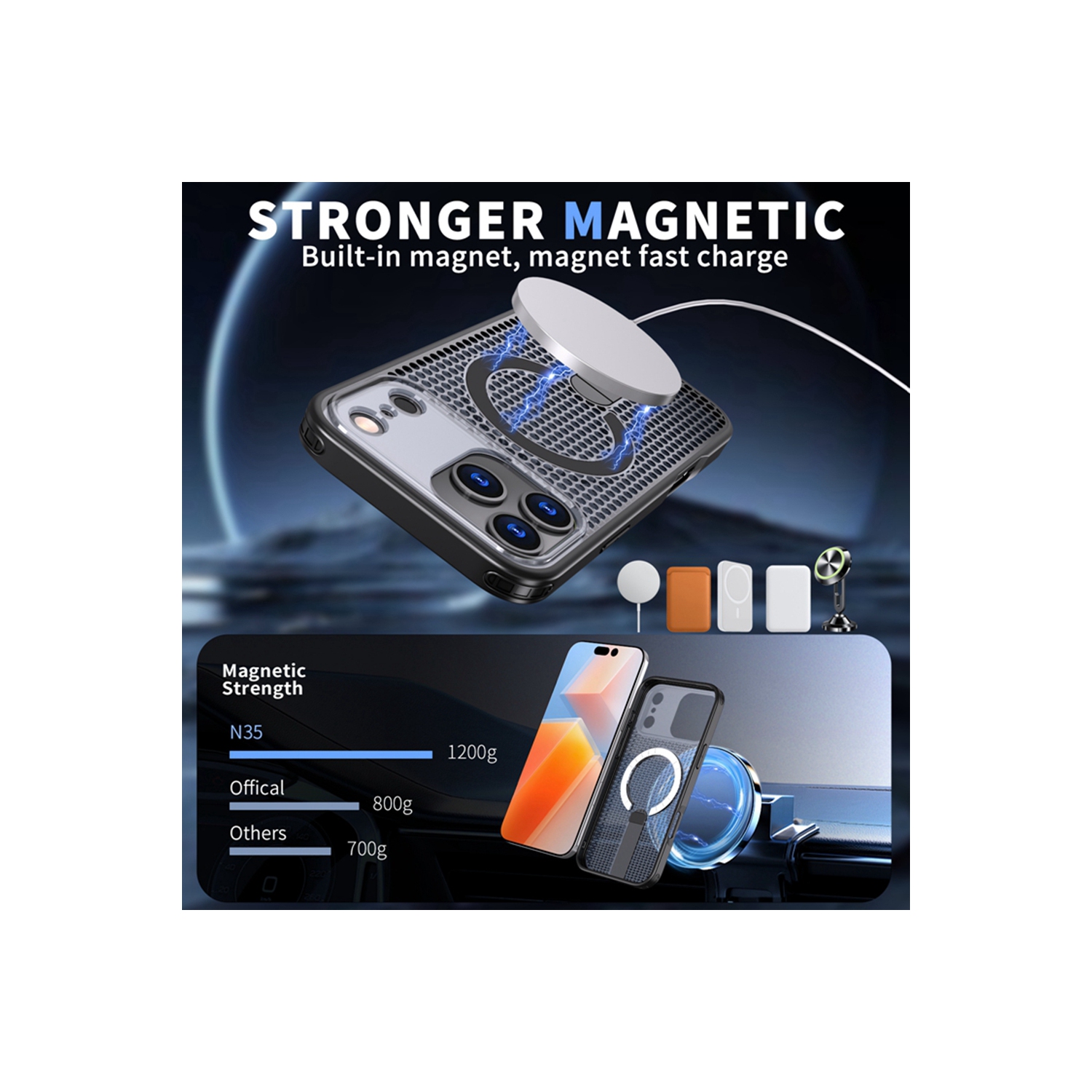 Suitable for iPhone 16 promax mobile phone case magnetic honeycomb cooling bracket anti-fall Apple mobile phone protective case - blue