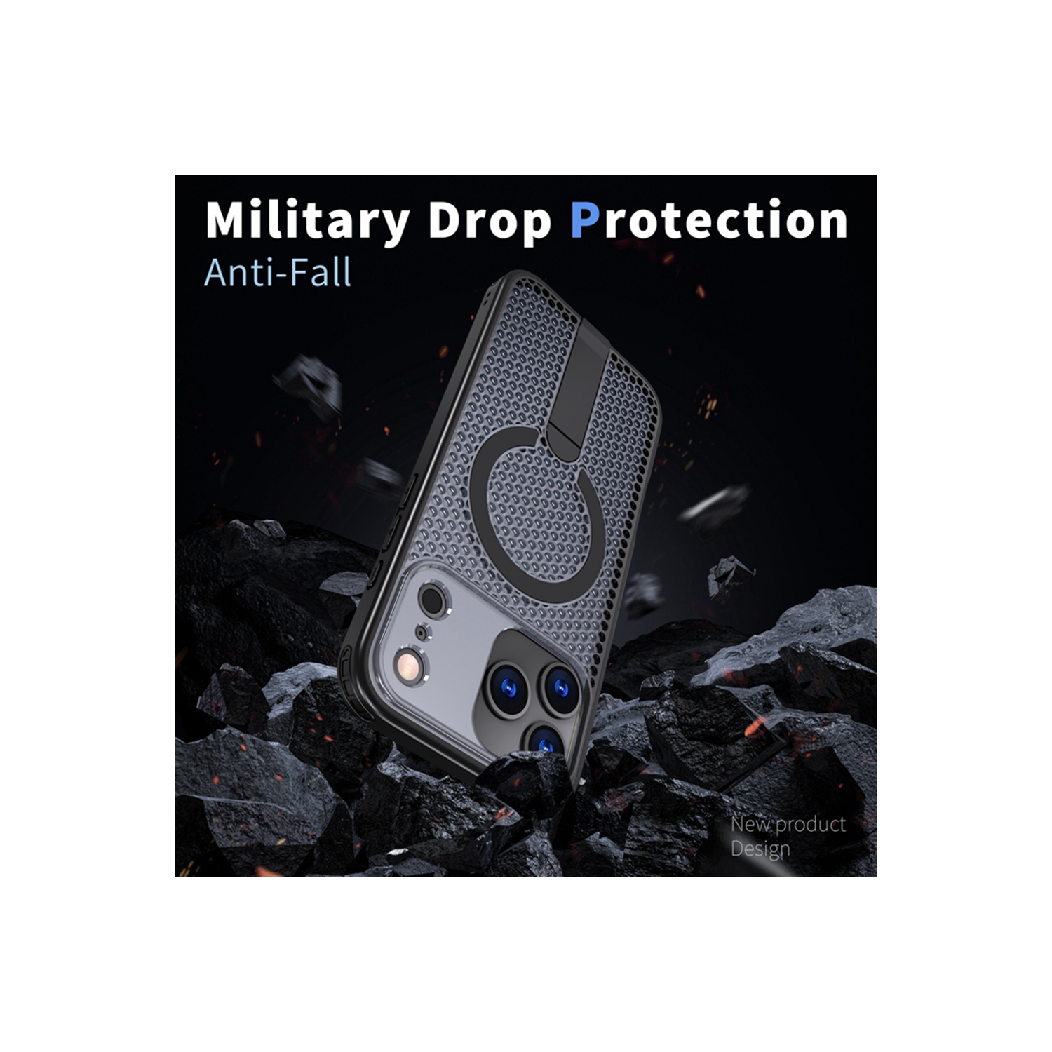 Suitable for iPhone 16 promax mobile phone case magnetic honeycomb cooling bracket anti-fall Apple mobile phone protective case - blue