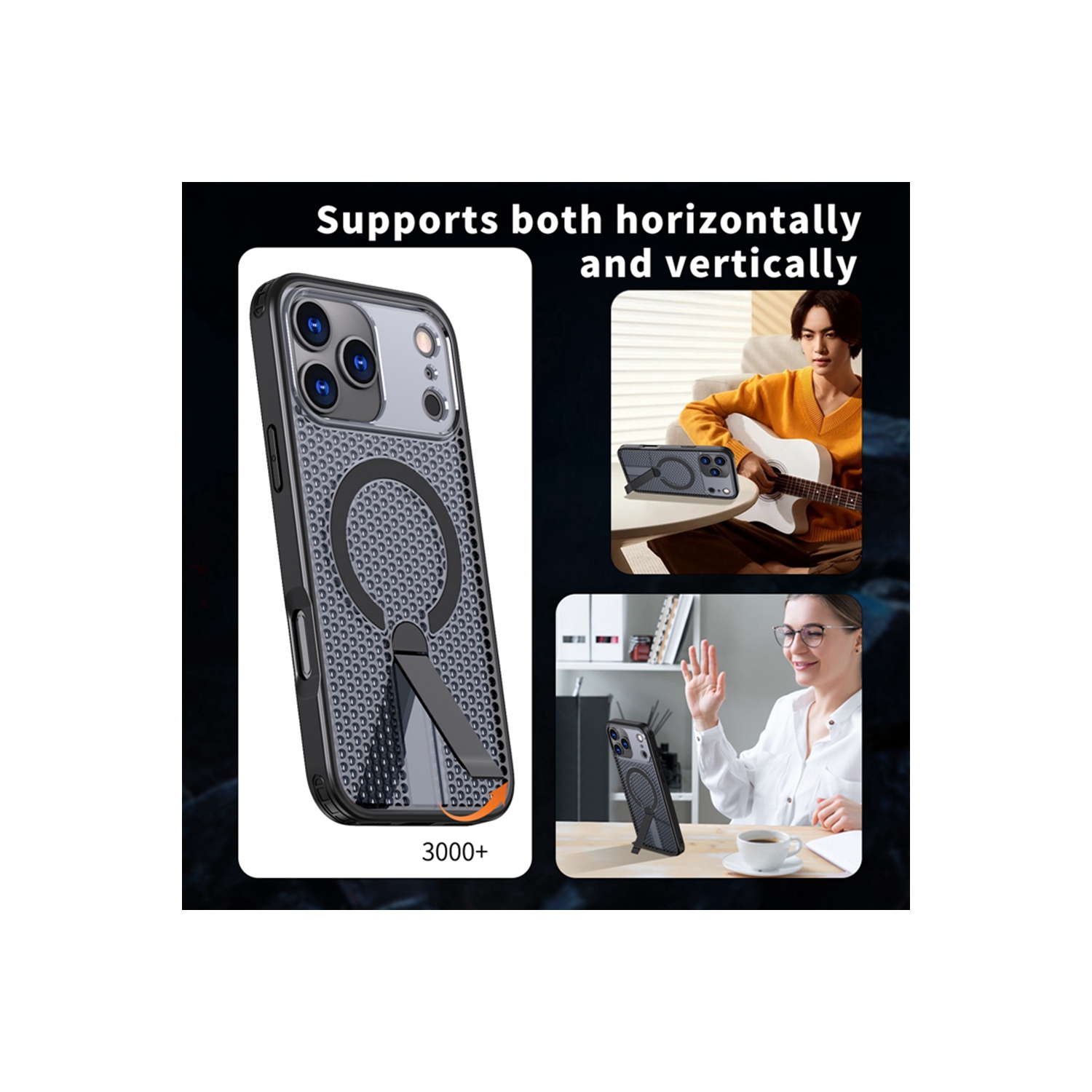 Suitable for iPhone 16 promax mobile phone case magnetic honeycomb cooling bracket anti-fall Apple mobile phone protective case - blue