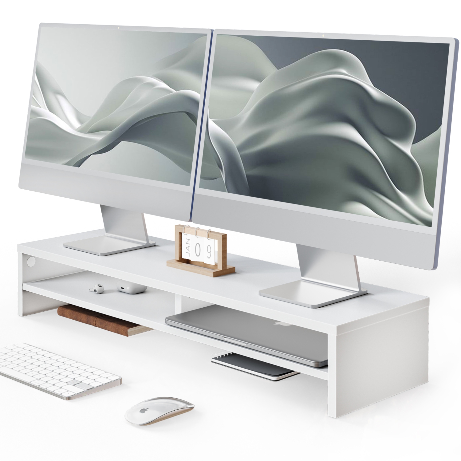 FENGE – Support élévateur pour moniteur à 2 niveaux, grand support pour ordinateur portatif avec espace de rangement pour clavier, accessoires de