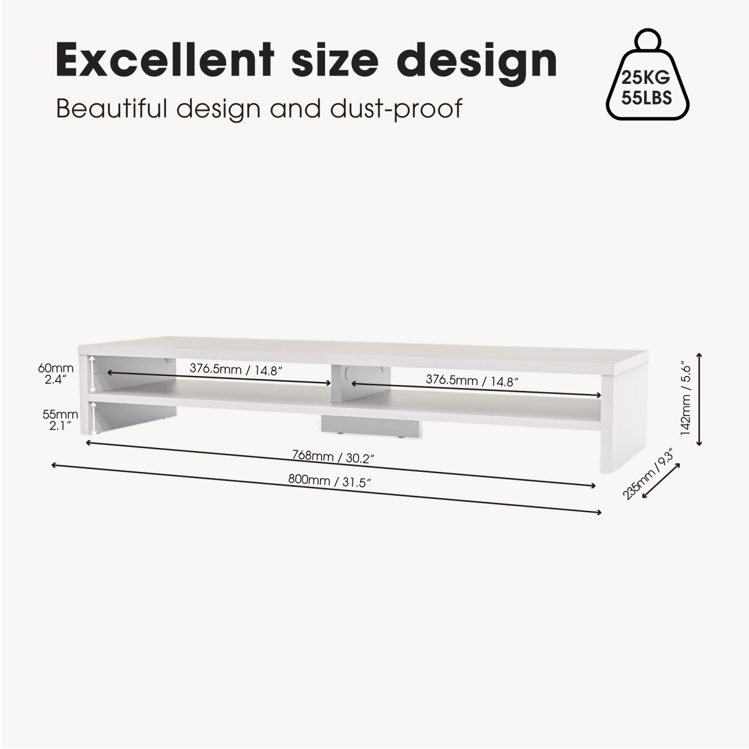 FENGE – Support élévateur pour moniteur à 2 niveaux, grand support pour ordinateur portatif avec espace de rangement pour clavier, accessoires de