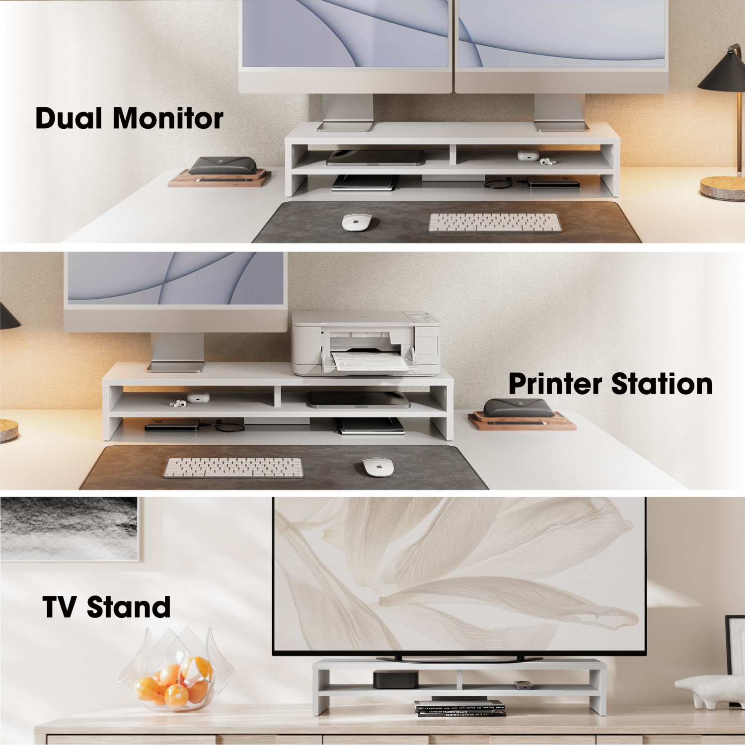 FENGE – Support élévateur pour moniteur à 2 niveaux, grand support pour ordinateur portatif avec espace de rangement pour clavier, accessoires de