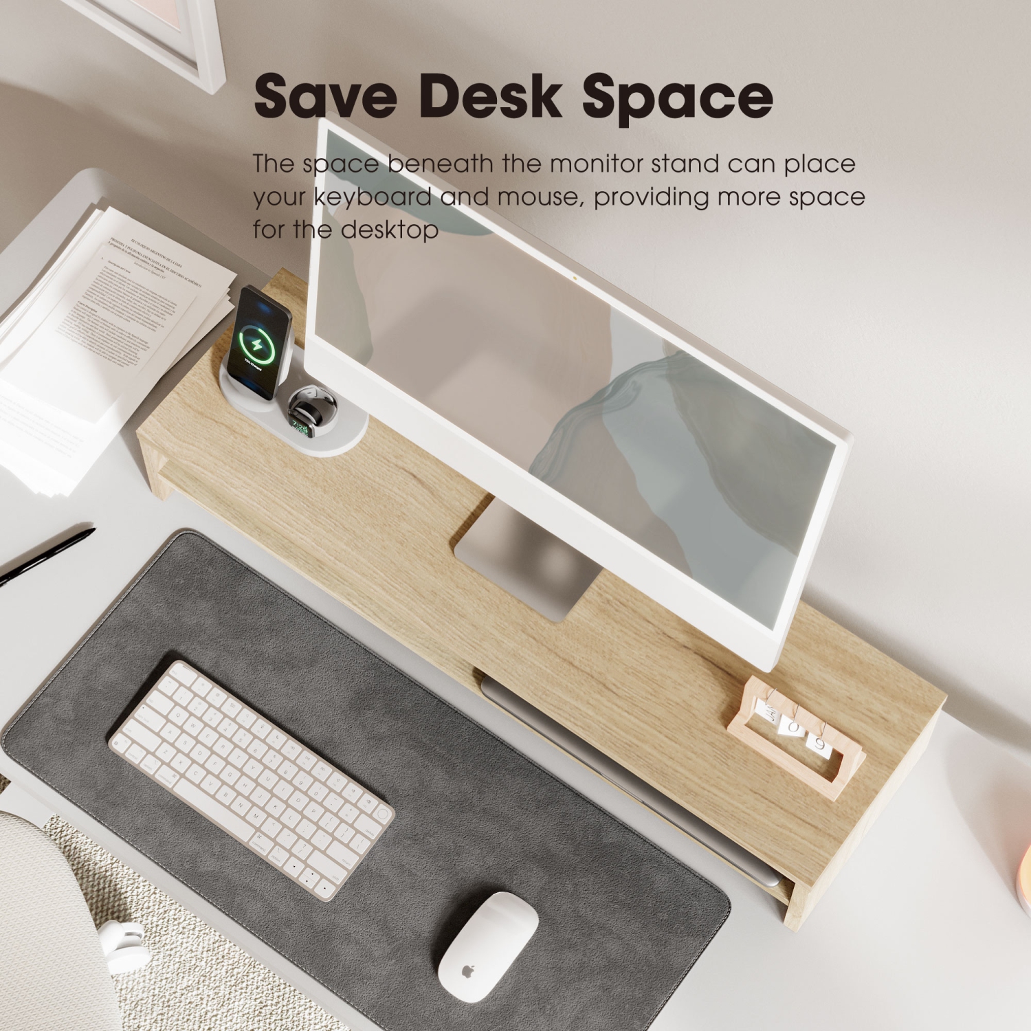 FENGE 2 Tiers Monitor Riser Stand Large Computer Laptop Stand with Keyboard Storage Space, Desk Accessories, Home Office Supplies