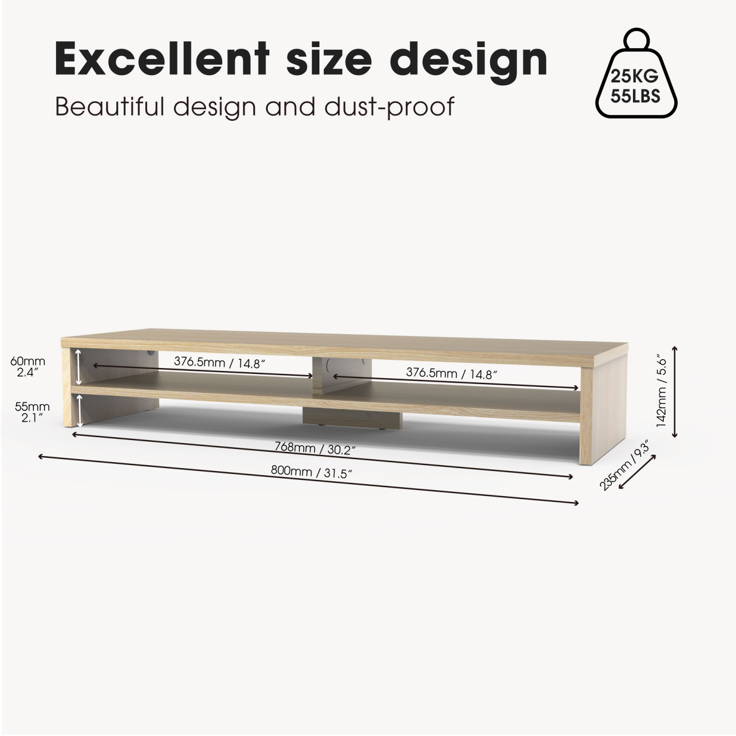 FENGE 2 Tiers Monitor Riser Stand Large Computer Laptop Stand with Keyboard Storage Space, Desk Accessories, Home Office Supplies