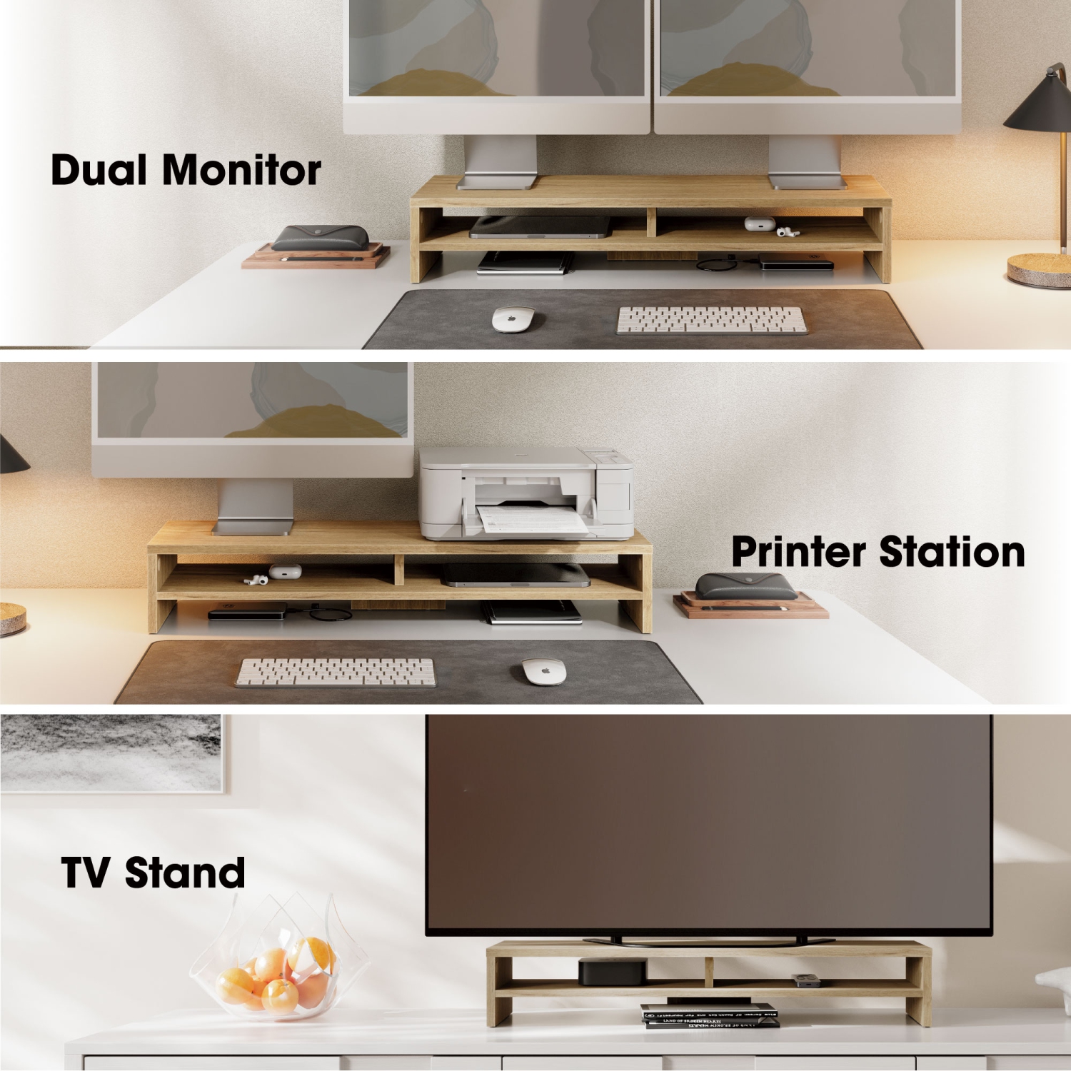 FENGE 2 Tiers Monitor Riser Stand Large Computer Laptop Stand with Keyboard Storage Space, Desk Accessories, Home Office Supplies
