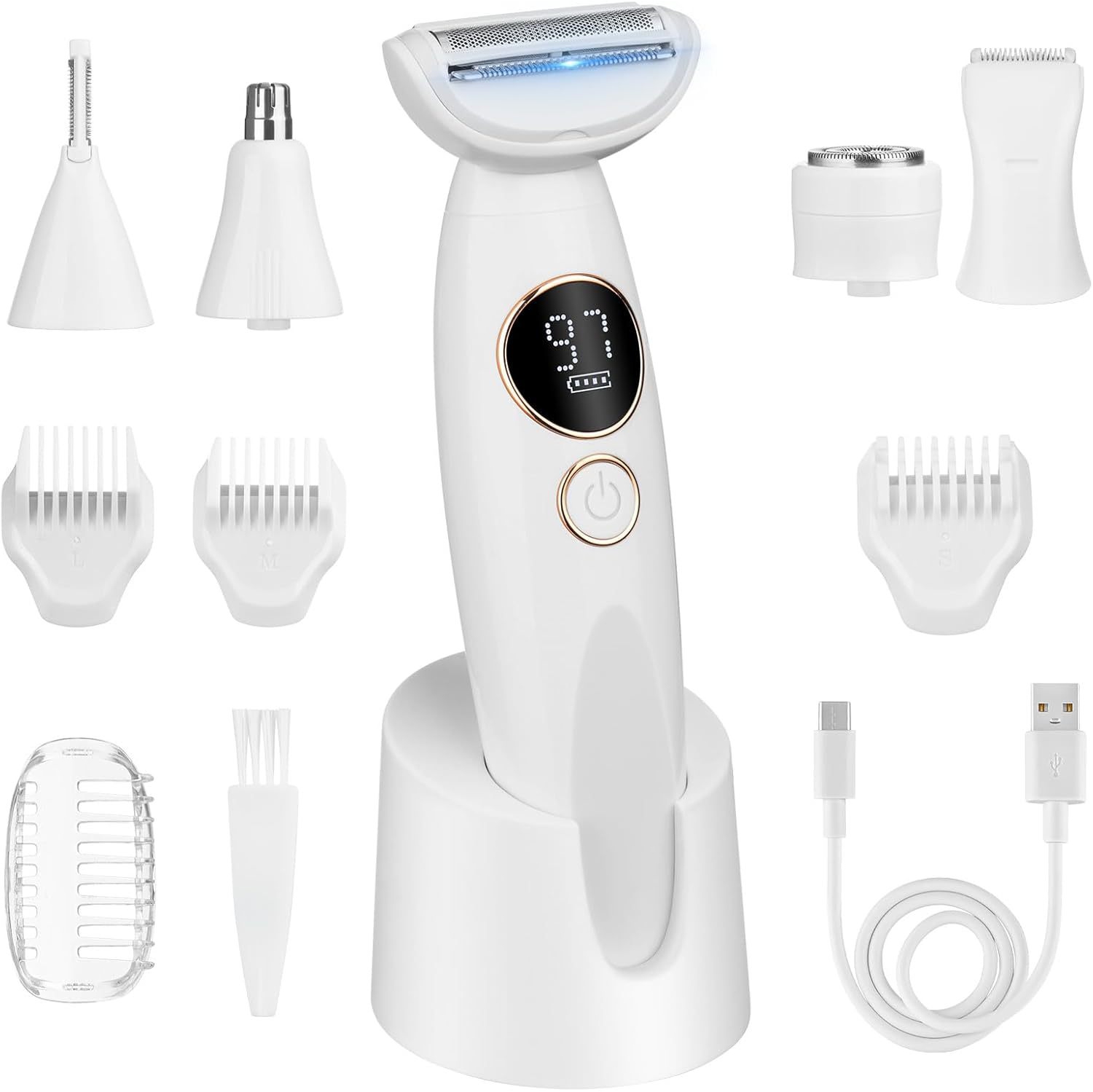 5 in 1 Bikini Trimmer for Women, Electric Razors for Women Pubic Hair Trimmer Waterproof Facial Hair Removal Cordless Electric Bikini Shaver with USB