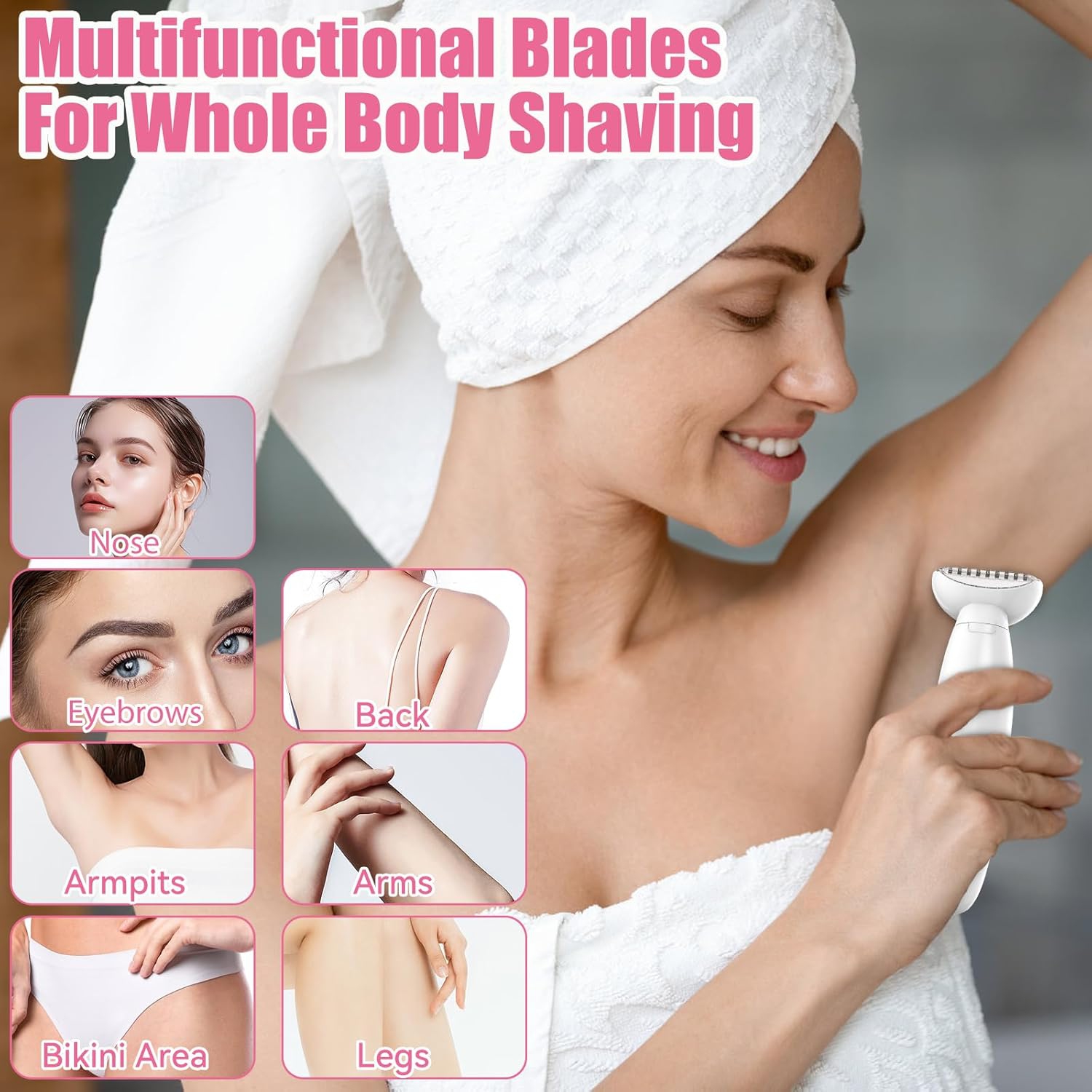 5 in 1 Bikini Trimmer for Women, Electric Razors for Women Pubic Hair Trimmer Waterproof Facial Hair Removal Cordless Electric Bikini Shaver with USB