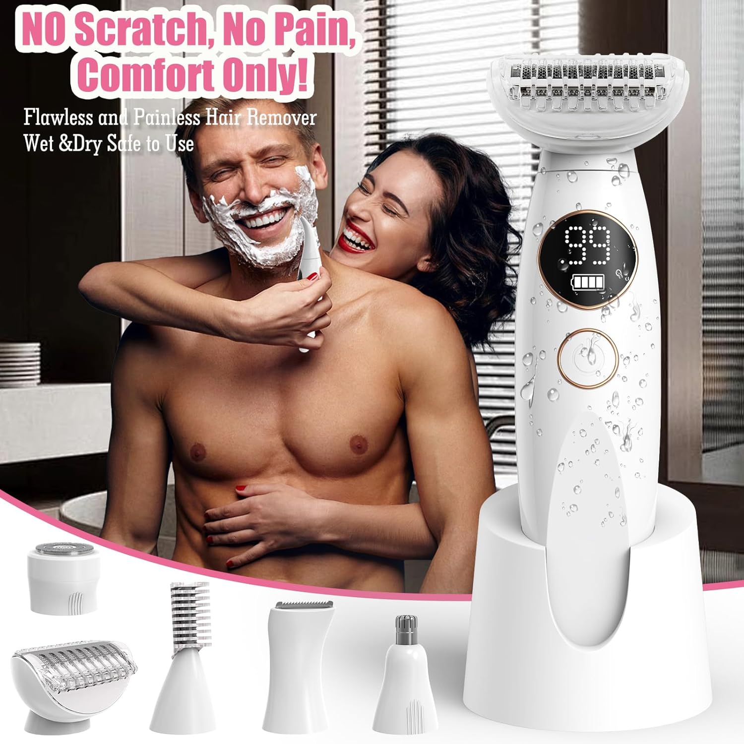 5 in 1 Bikini Trimmer for Women, Electric Razors for Women Pubic Hair Trimmer Waterproof Facial Hair Removal Cordless Electric Bikini Shaver with USB