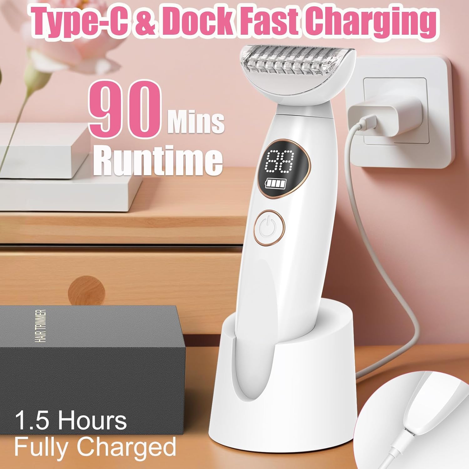 5 in 1 Bikini Trimmer for Women, Electric Razors for Women Pubic Hair Trimmer Waterproof Facial Hair Removal Cordless Electric Bikini Shaver with USB