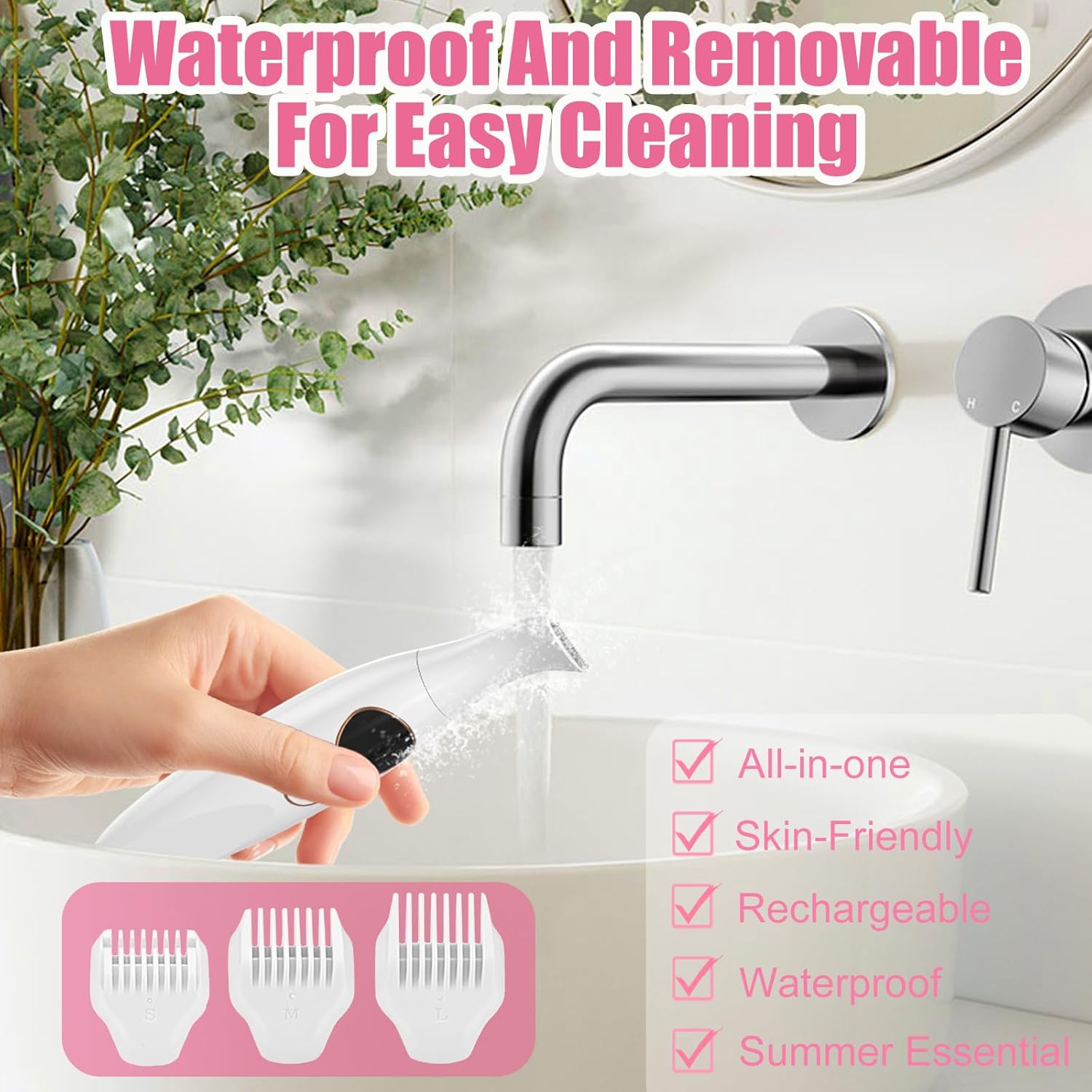 5 in 1 Bikini Trimmer for Women, Electric Razors for Women Pubic Hair Trimmer Waterproof Facial Hair Removal Cordless Electric Bikini Shaver with USB