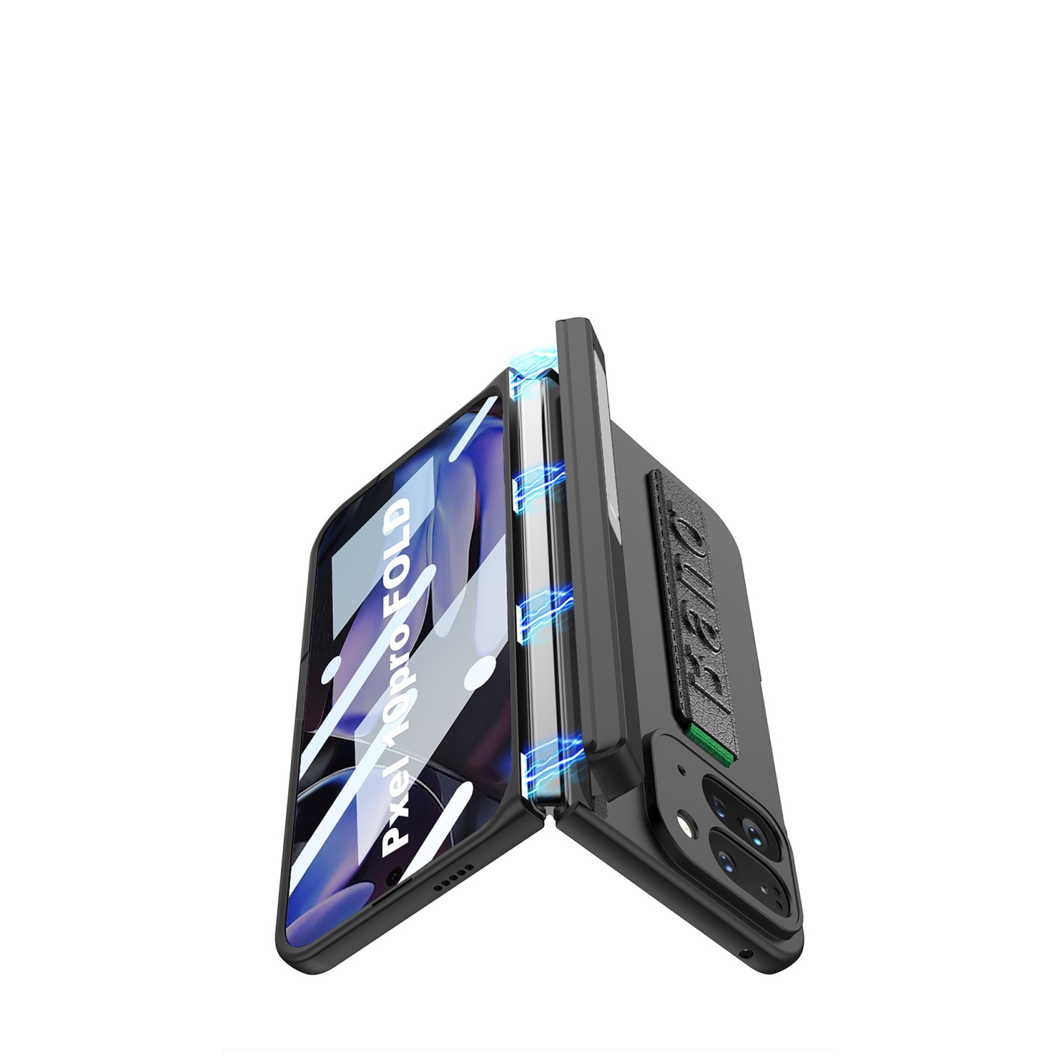 Étui bracelet élastique pour Pixel 10 Pro Fold de Google avec couverture complète, pellicule et support latéral - Noir froid AA10940279