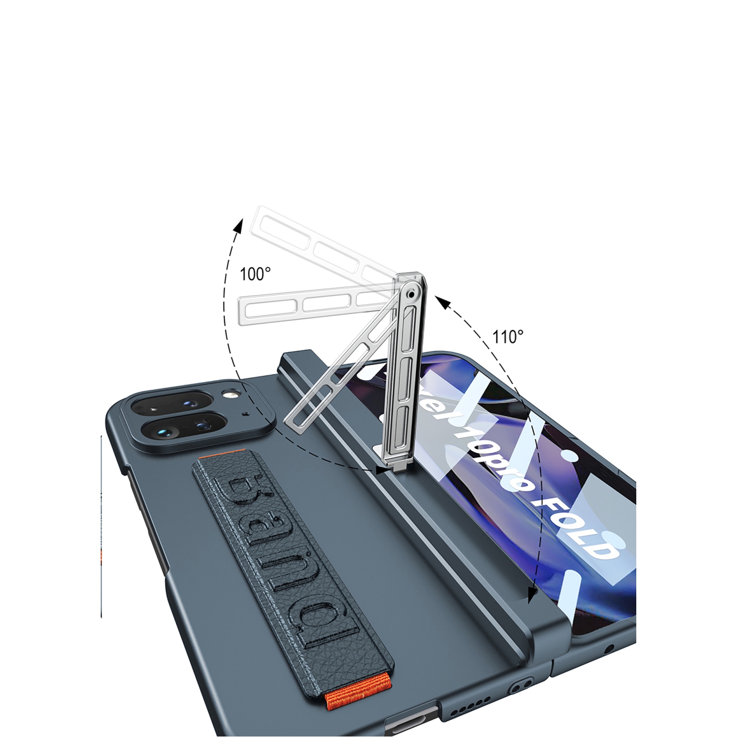 Étui bracelet élastique pour Pixel 10 Pro Fold de Google avec couverture complète, pellicule et support latéral - Noir froid AA10940279