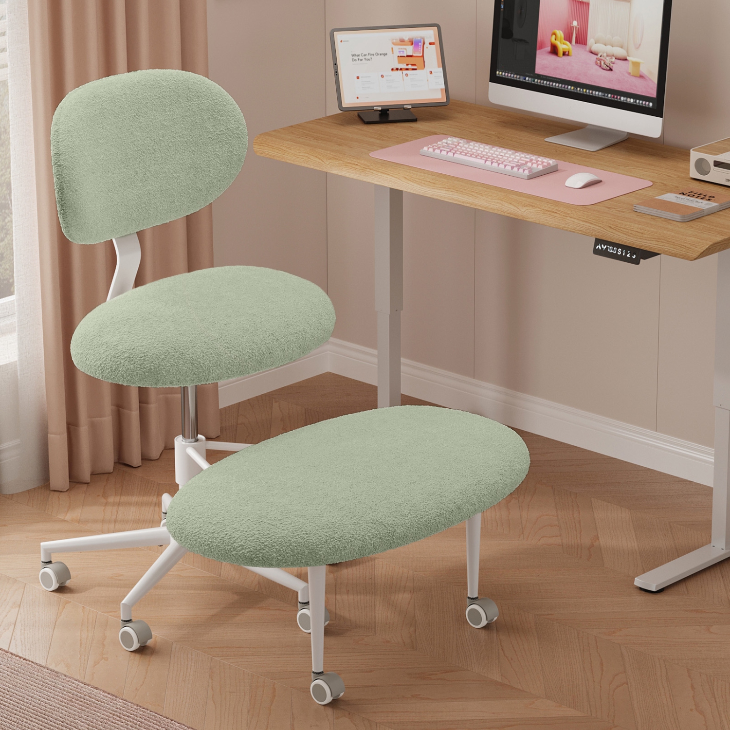 Fauteuil pivotant ergonomique à pattes croisées Pinmoco, hauteur réglable et tissu en peluche, fauteuil de méditation avec dossier
