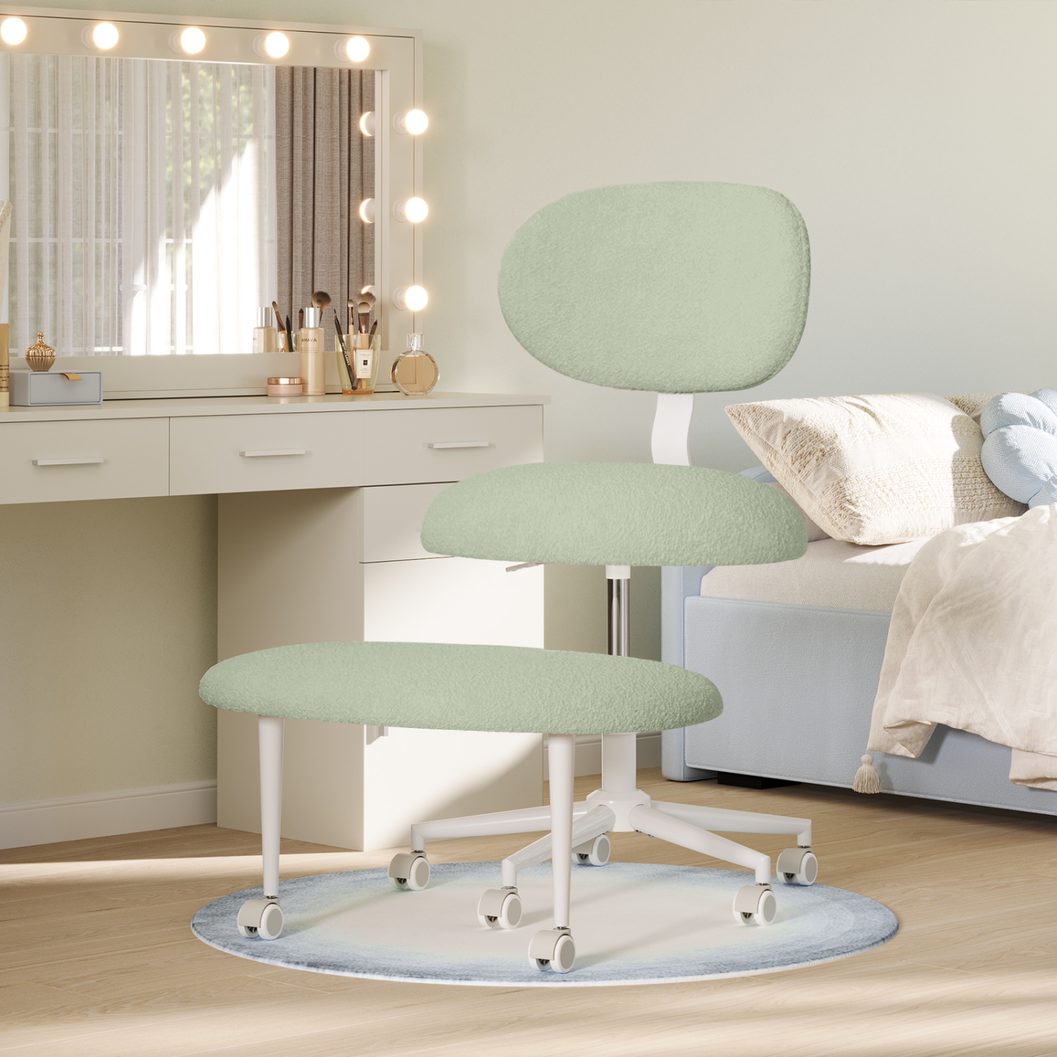 Fauteuil pivotant ergonomique à pattes croisées Pinmoco, hauteur réglable et tissu en peluche, fauteuil de méditation avec dossier