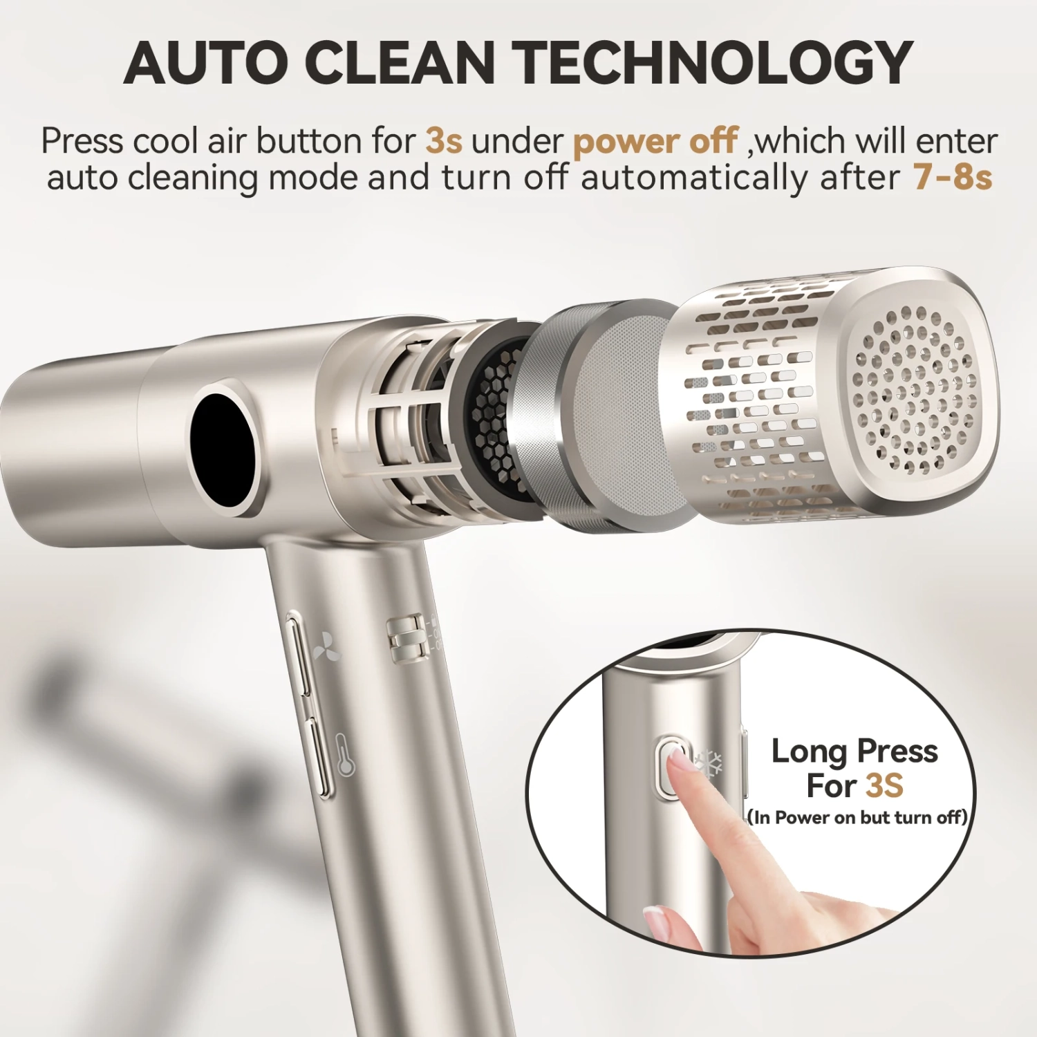 New High-Speed Hair Dryer with Display, Brushless Motor, Three Speed and Temperature Settings - US 110V - Purple