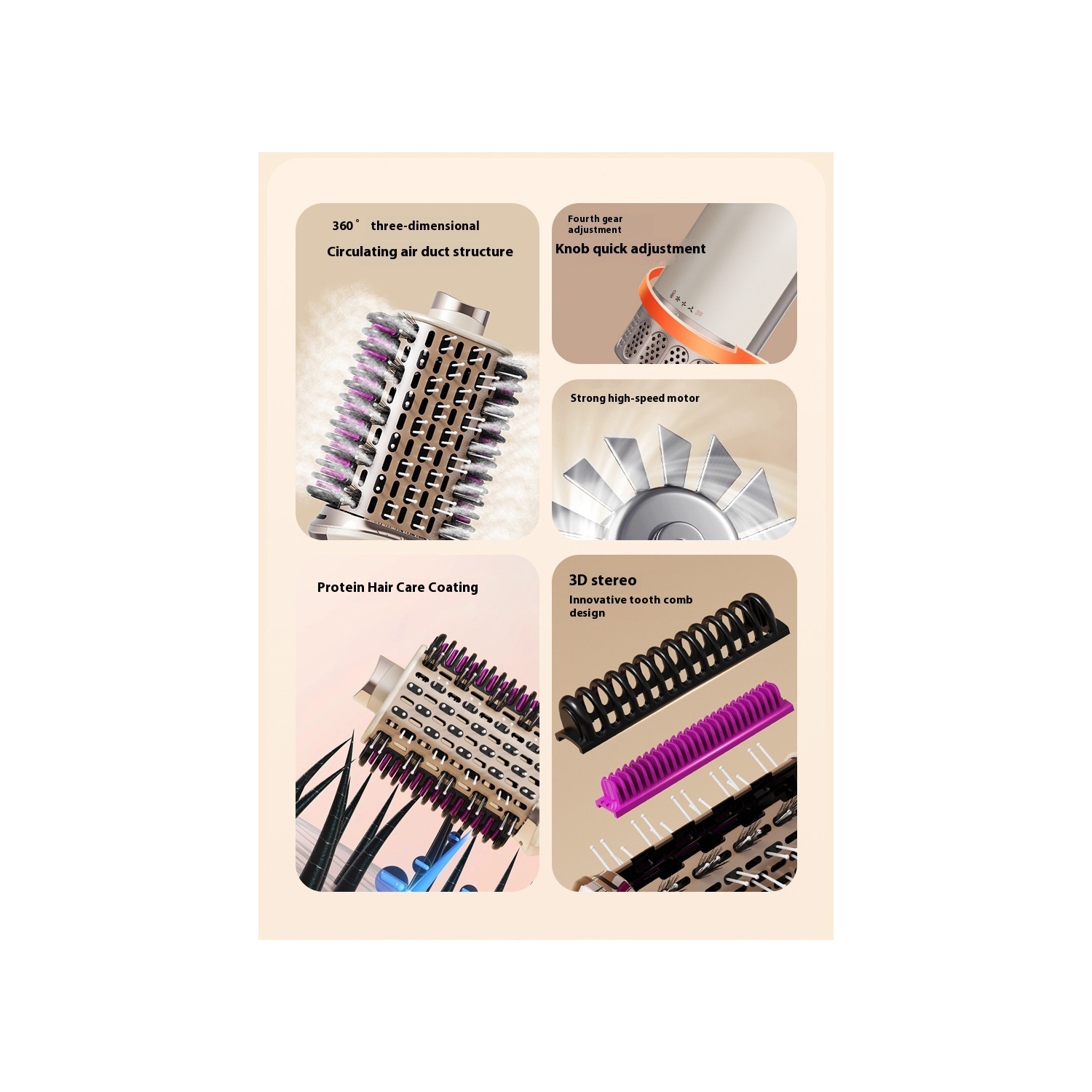 Sèche-cheveux multifonction 3-en-1 Peigne à air chaud Brosse à friser pour cheveux droits Peigne à cheveux duveteux Champagne doré - American Standard