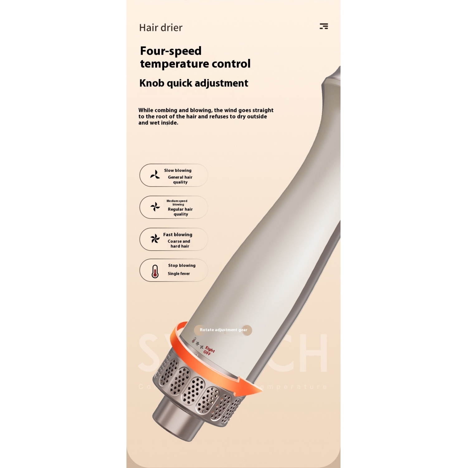 Sèche-cheveux multifonction 3-en-1 Peigne à air chaud Brosse à friser pour cheveux droits Peigne à cheveux duveteux Champagne doré - American Standard