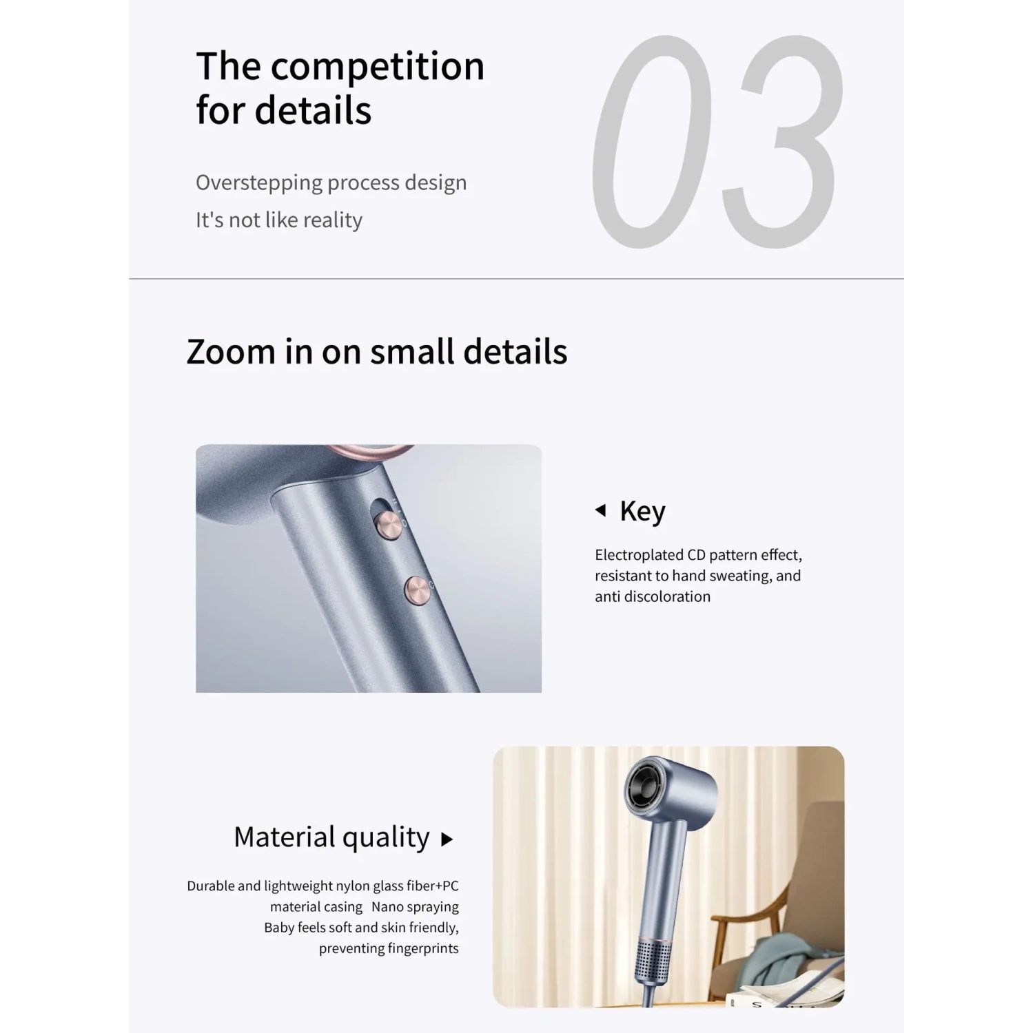 High-Speed Hair Dryer, High Power, Fast Drying, Negative Ions, No Damage, Home Use, Brushless Motor, Single Nozzle - Sakura Pink US Regulations