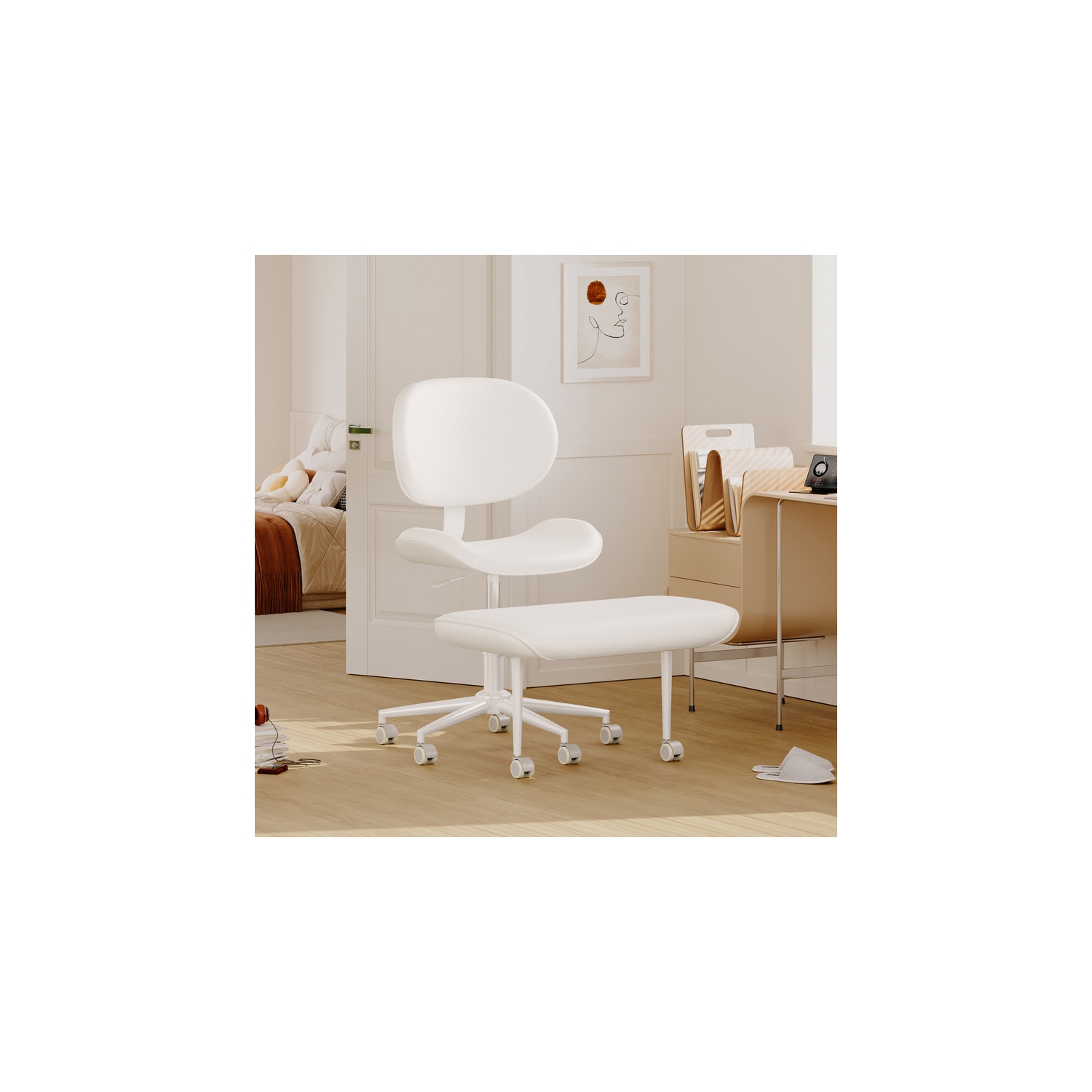 Fauteuil pivotant ergonomique à pattes croisées Pinmoco, fauteuil de méditation réglable en similicuir PU avec dossier, fauteuil de bureau/maison