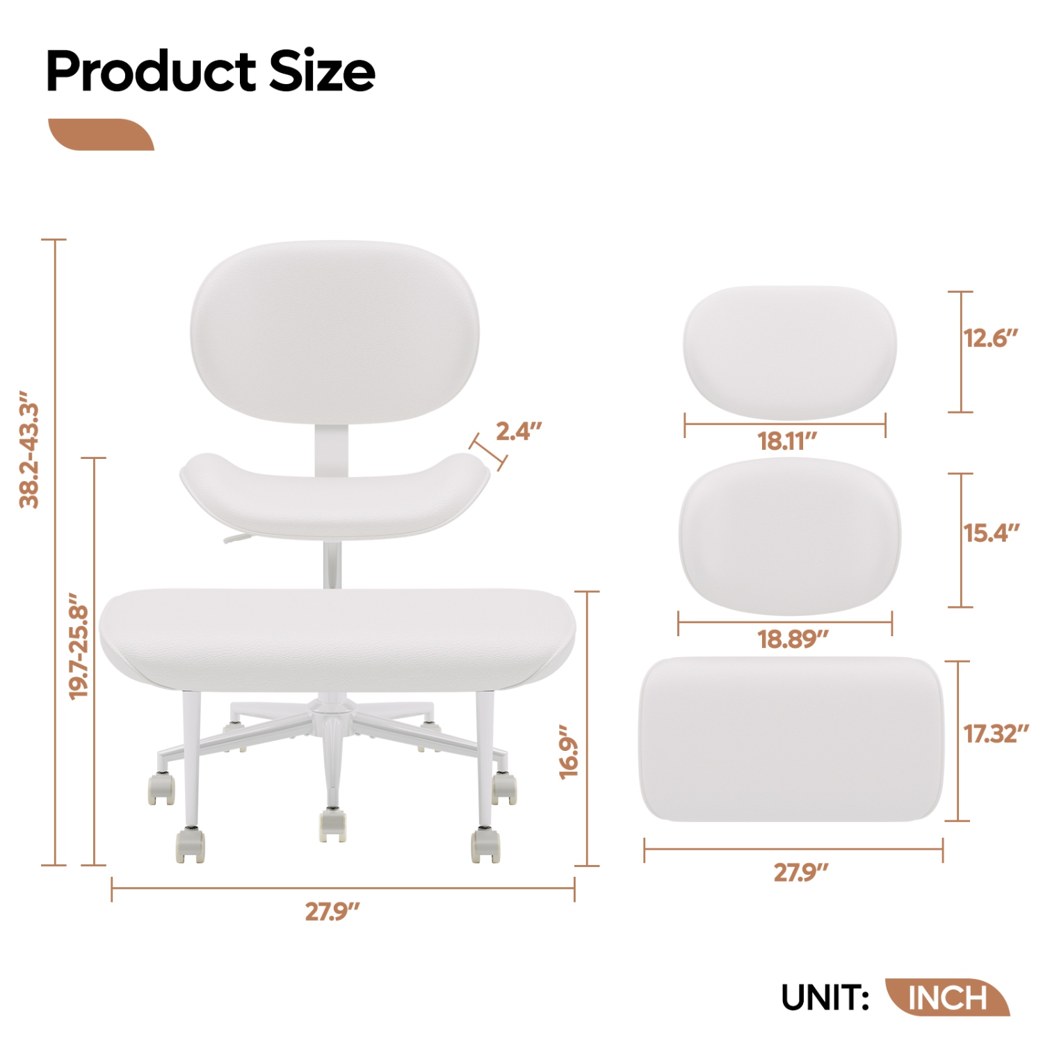 Fauteuil pivotant ergonomique à pattes croisées Pinmoco, fauteuil de méditation réglable en similicuir PU avec dossier, fauteuil de bureau/maison
